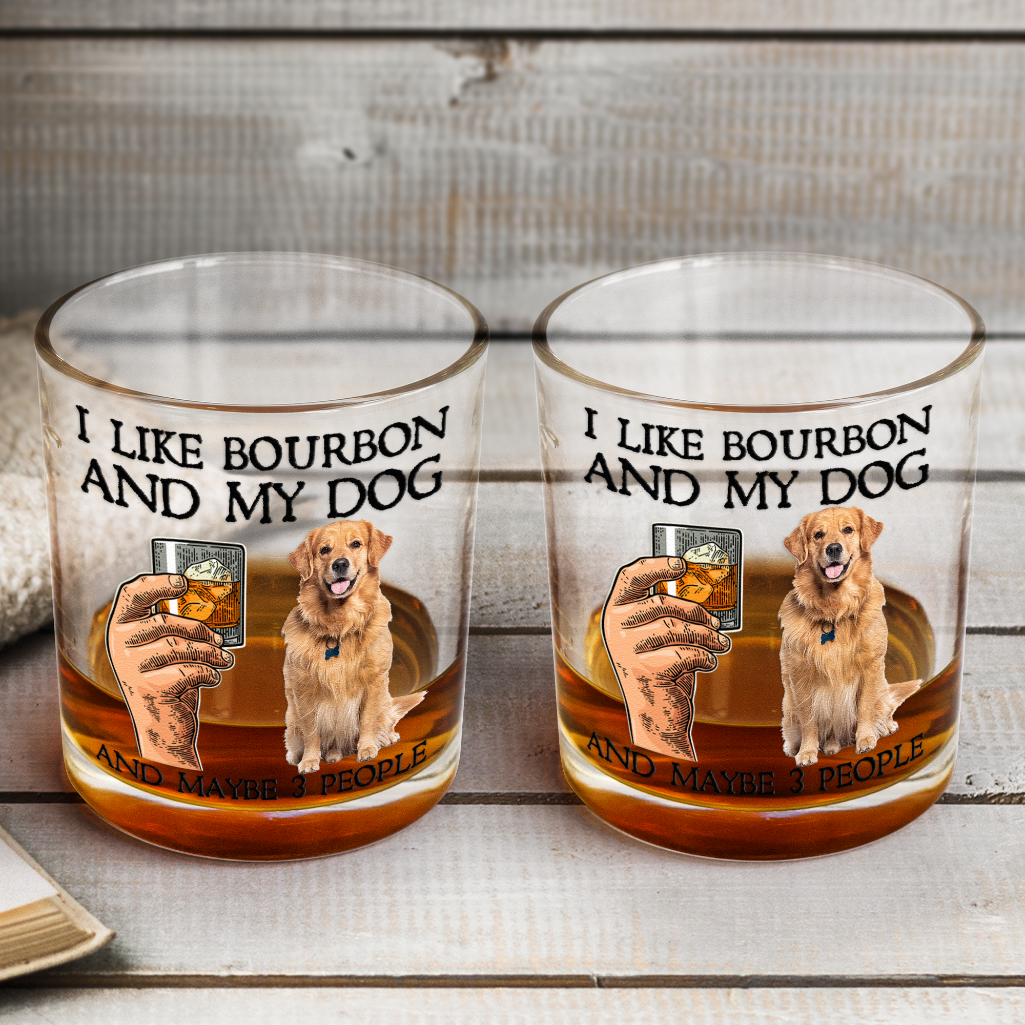 I Like Bourbon And My Dogs And Maybe 3 People - Personalized Photo Whiskey Glass