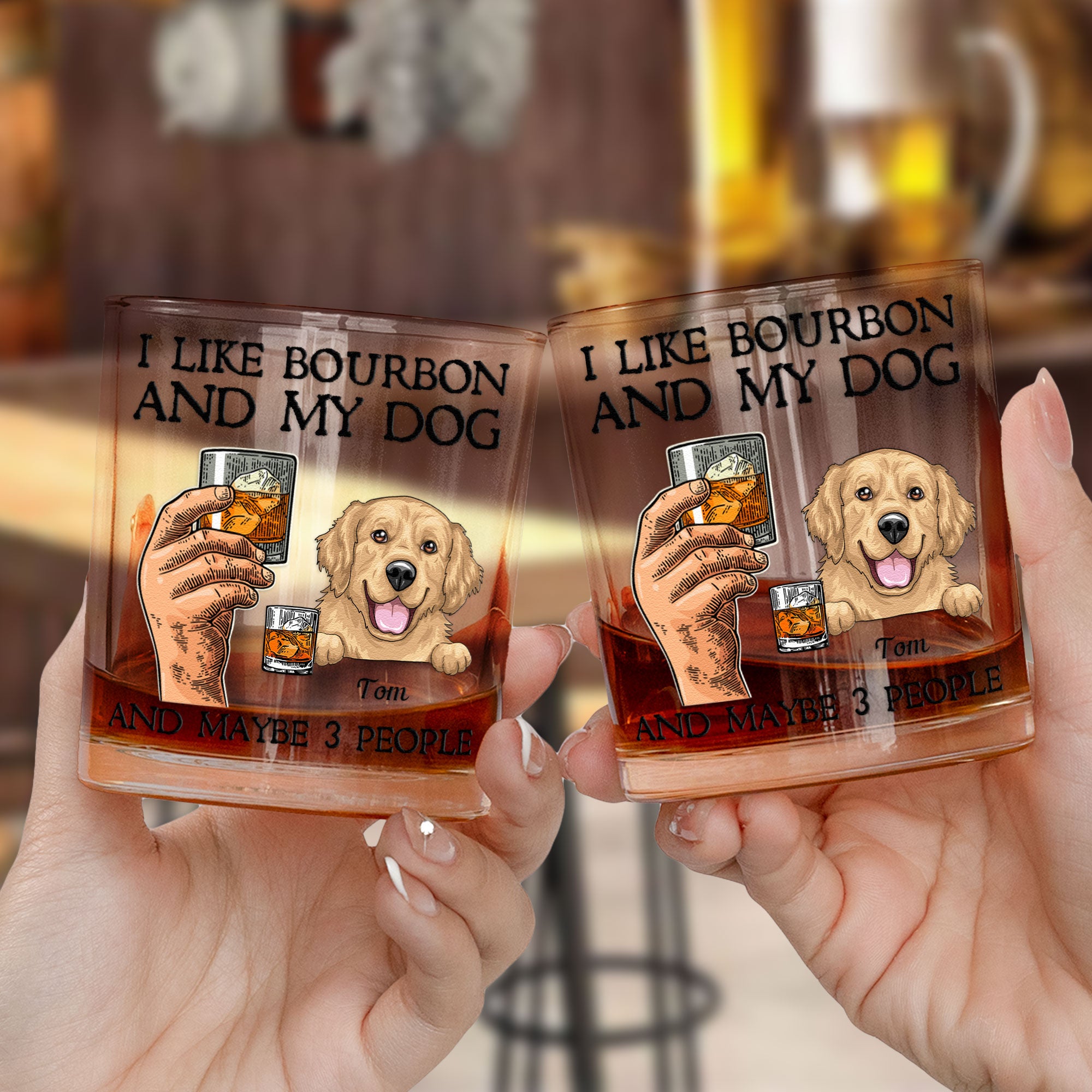 I Like Bourbon, Whiskey And My Dogs And Maybe 3 People - Personalized Whiskey Glass