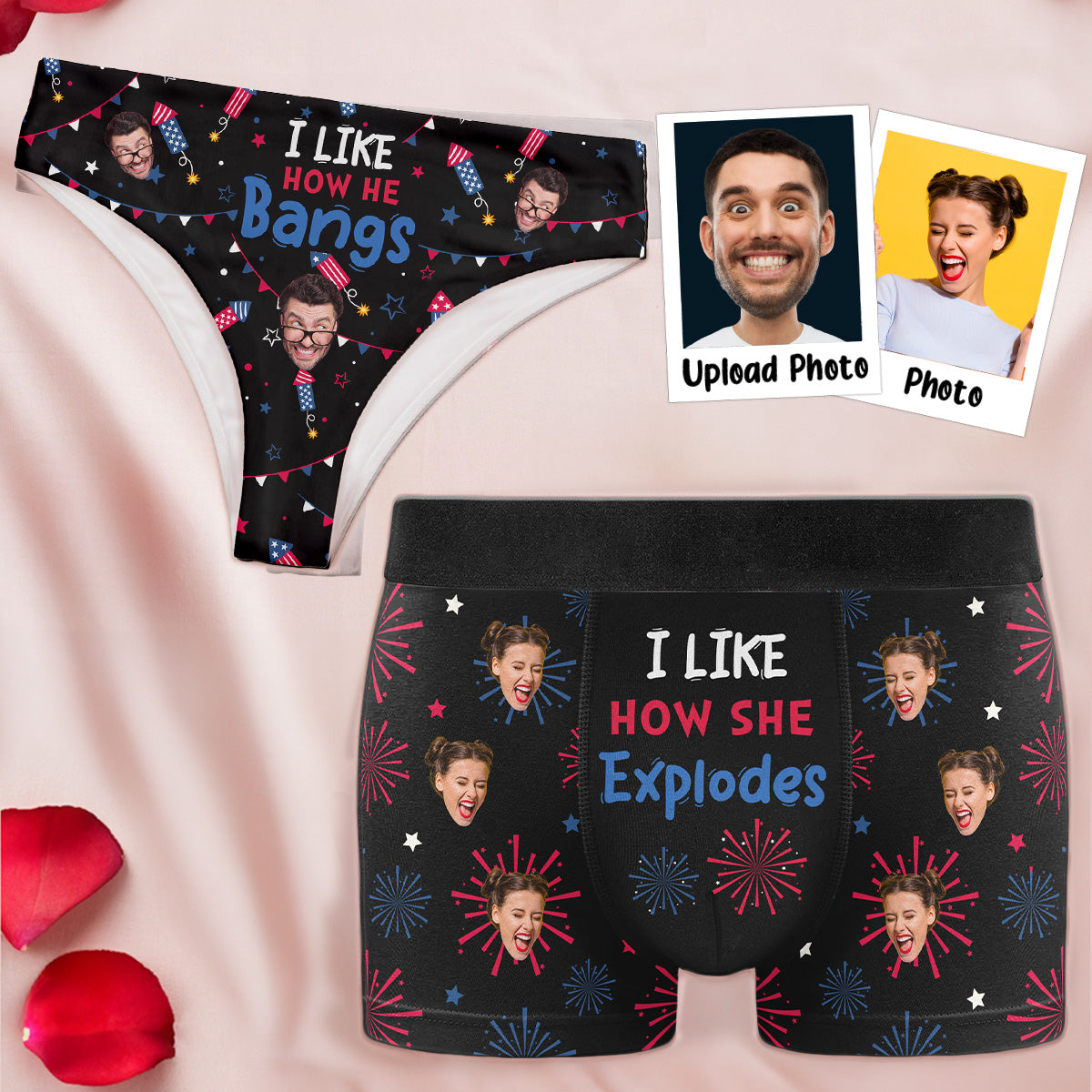 I Like How She Explodes - Personalized Photo Couple Matching Underwear