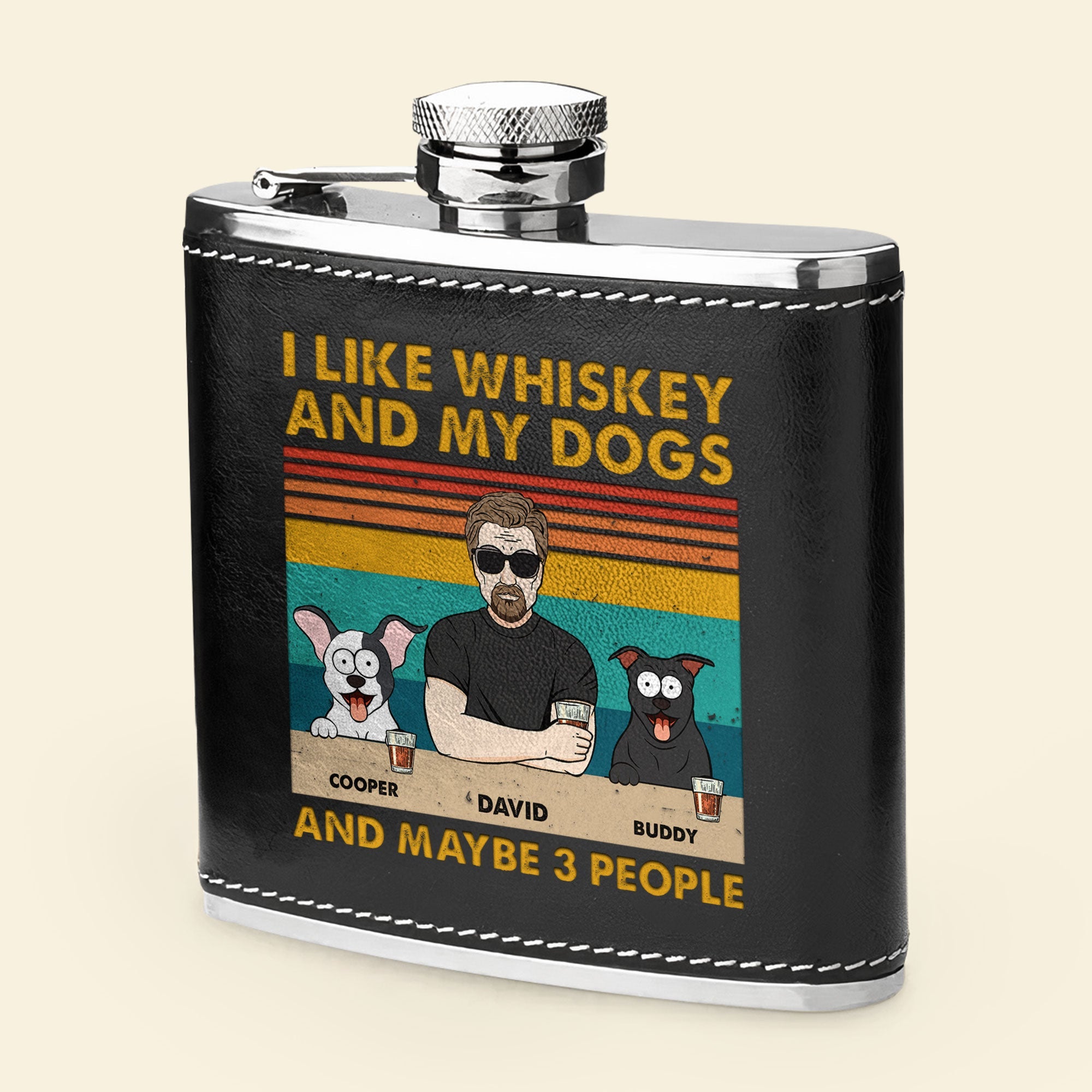 I Like Whiskey And My Dogs - Personalized Leather Flask