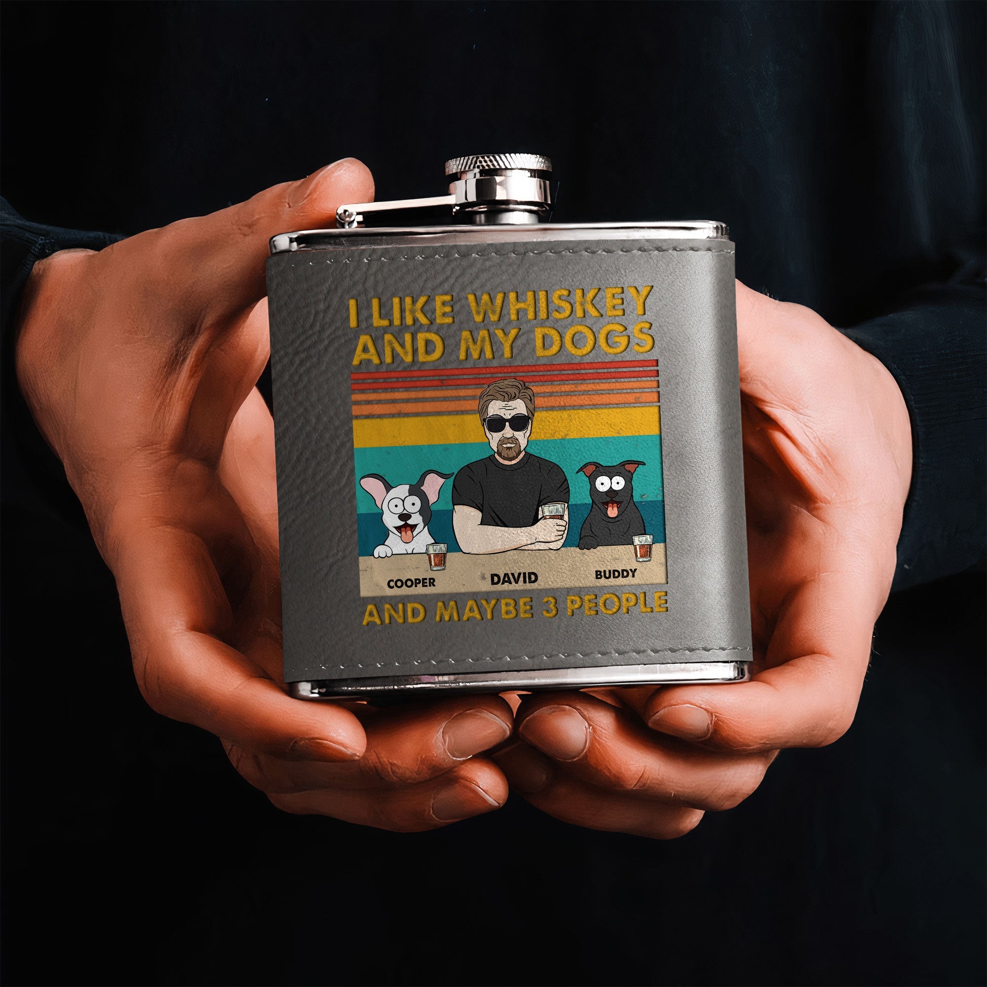 I Like Whiskey And My Dogs - Personalized Leather Flask