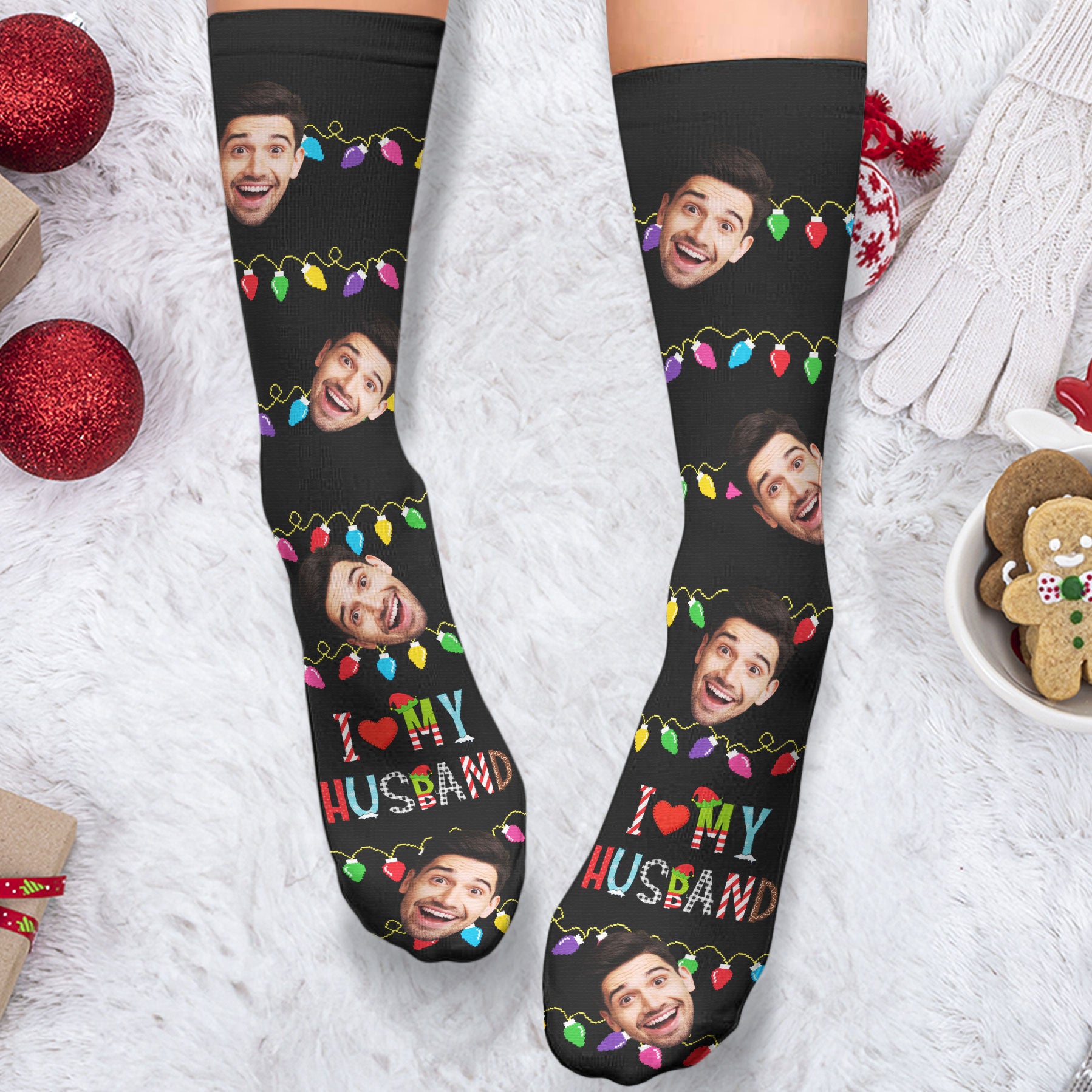 I Love My Husband - Personalized Photo Crew Socks