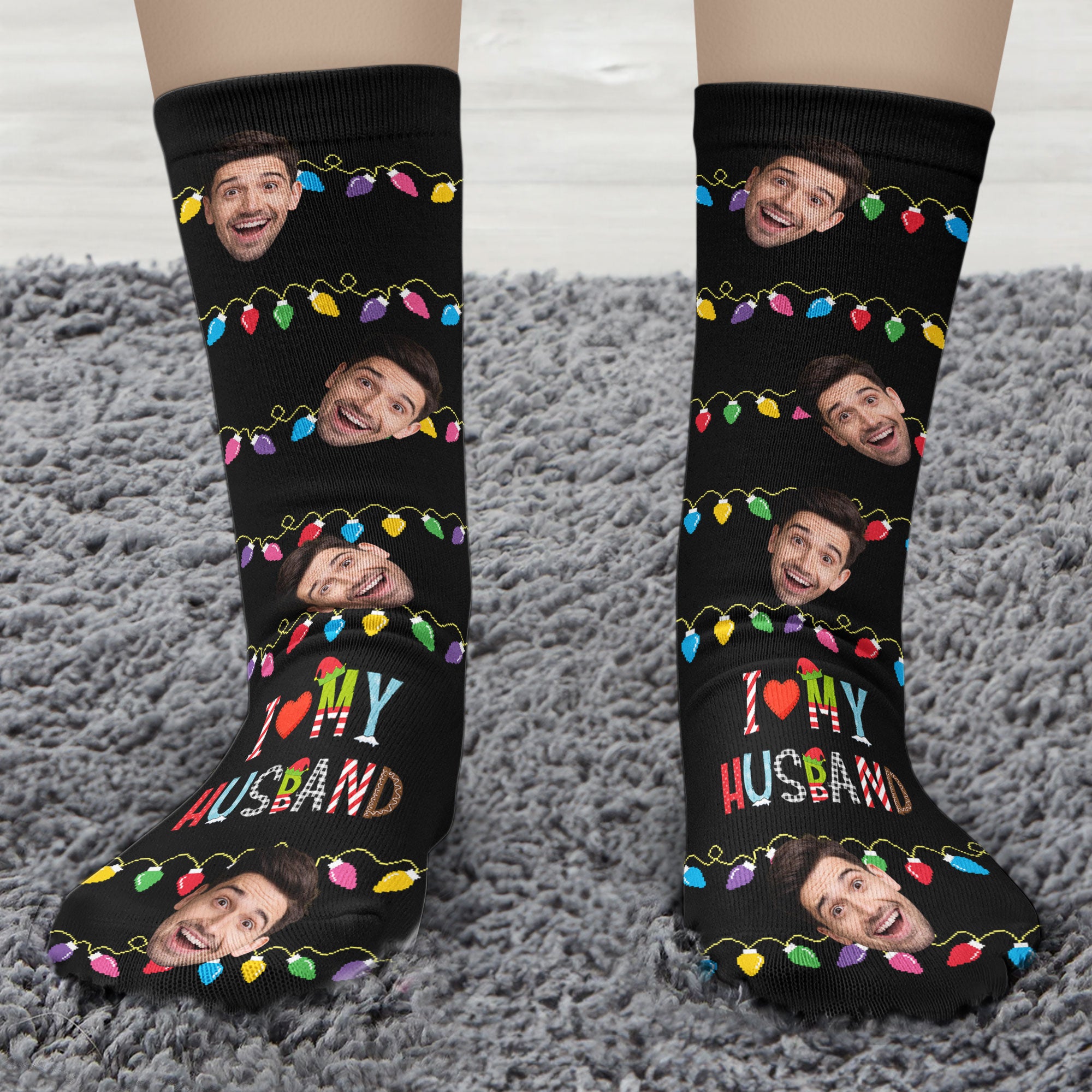 I Love My Husband - Personalized Photo Crew Socks