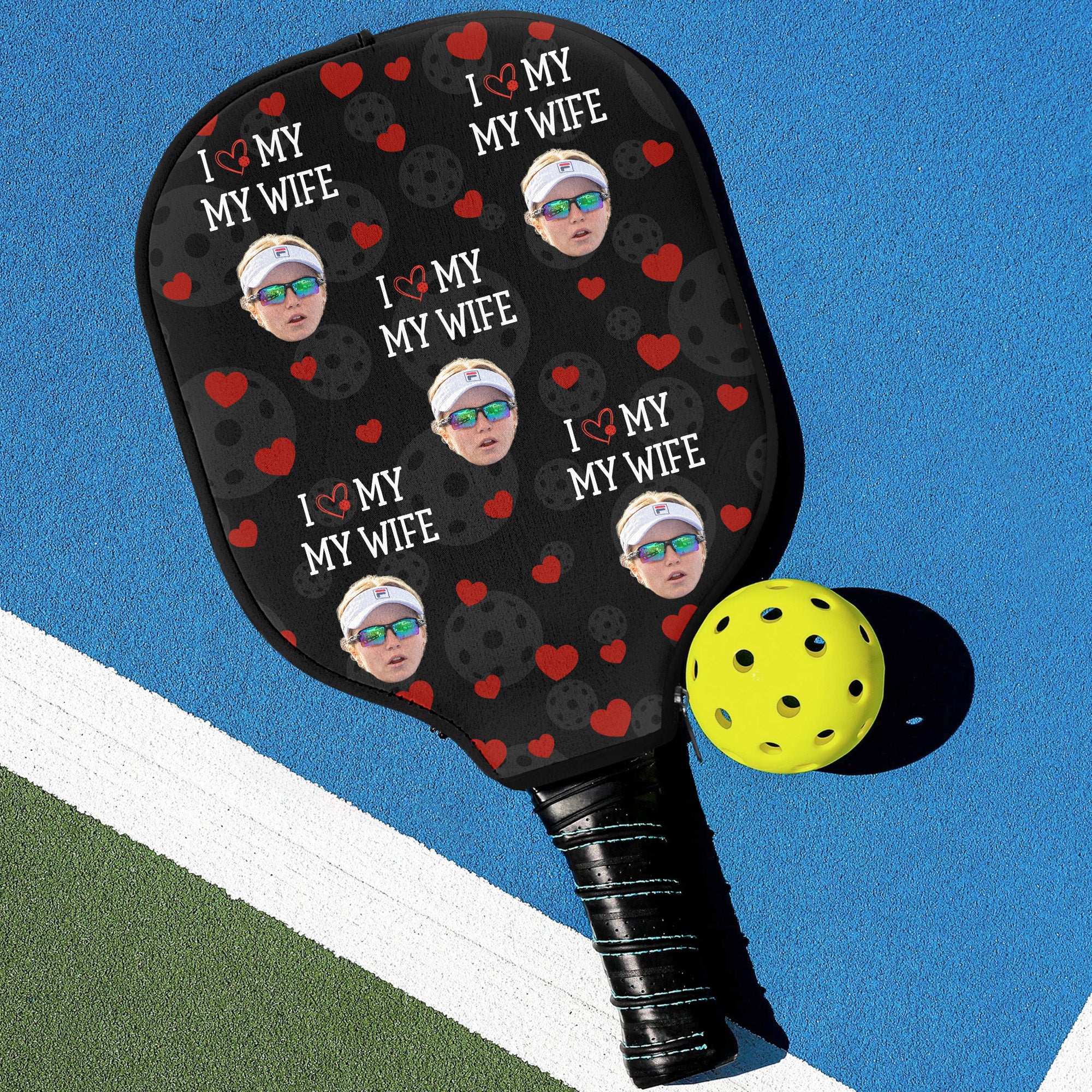 I Love My Wife Custom Funny Face - Custom Photo Pickleball Paddle Cover