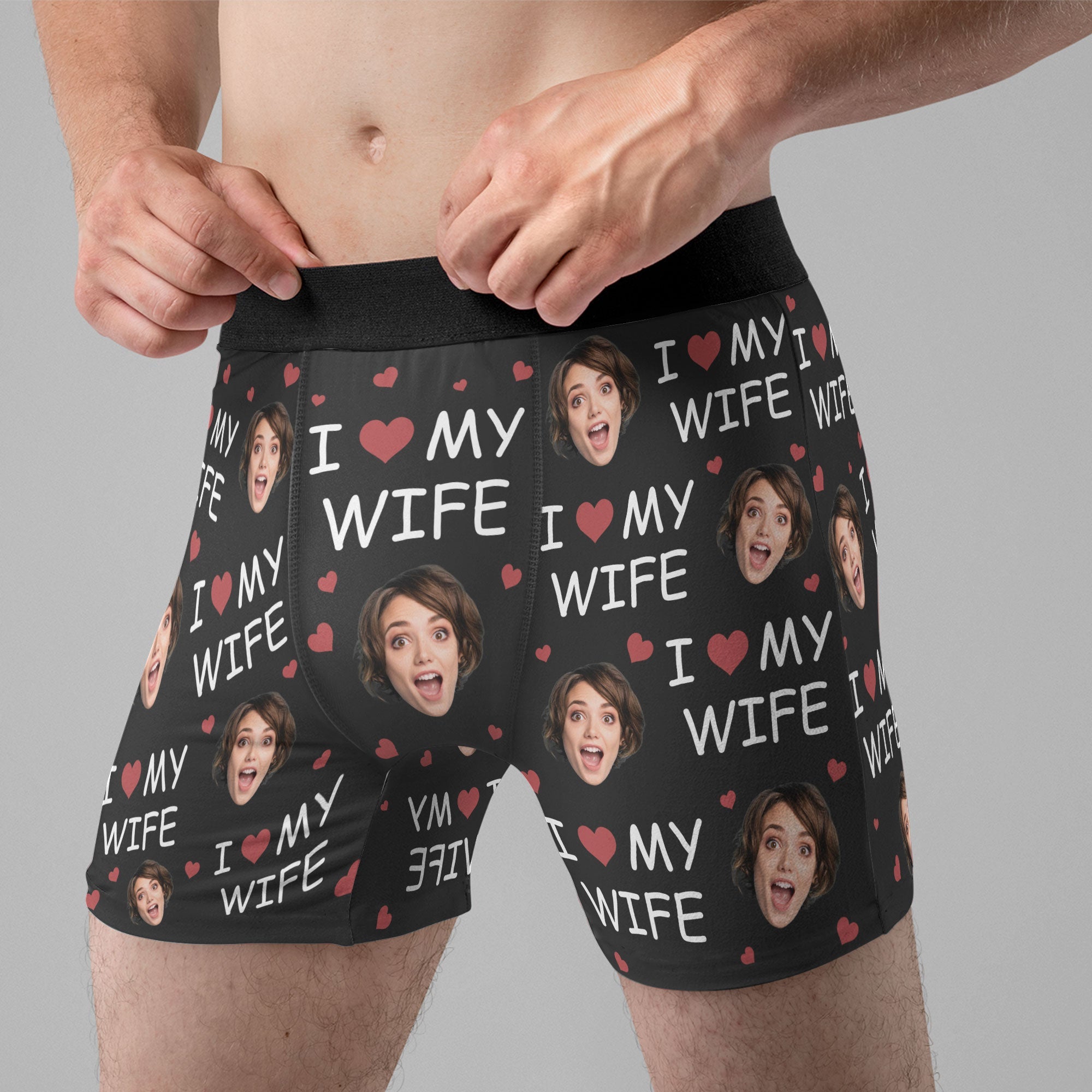 (Photo Inserted) I Love My Wife - Personalized Men's Boxer Briefs - Valentine's Day, Loving, Birthday Gift For Boyfriend, Husband, Life Partners