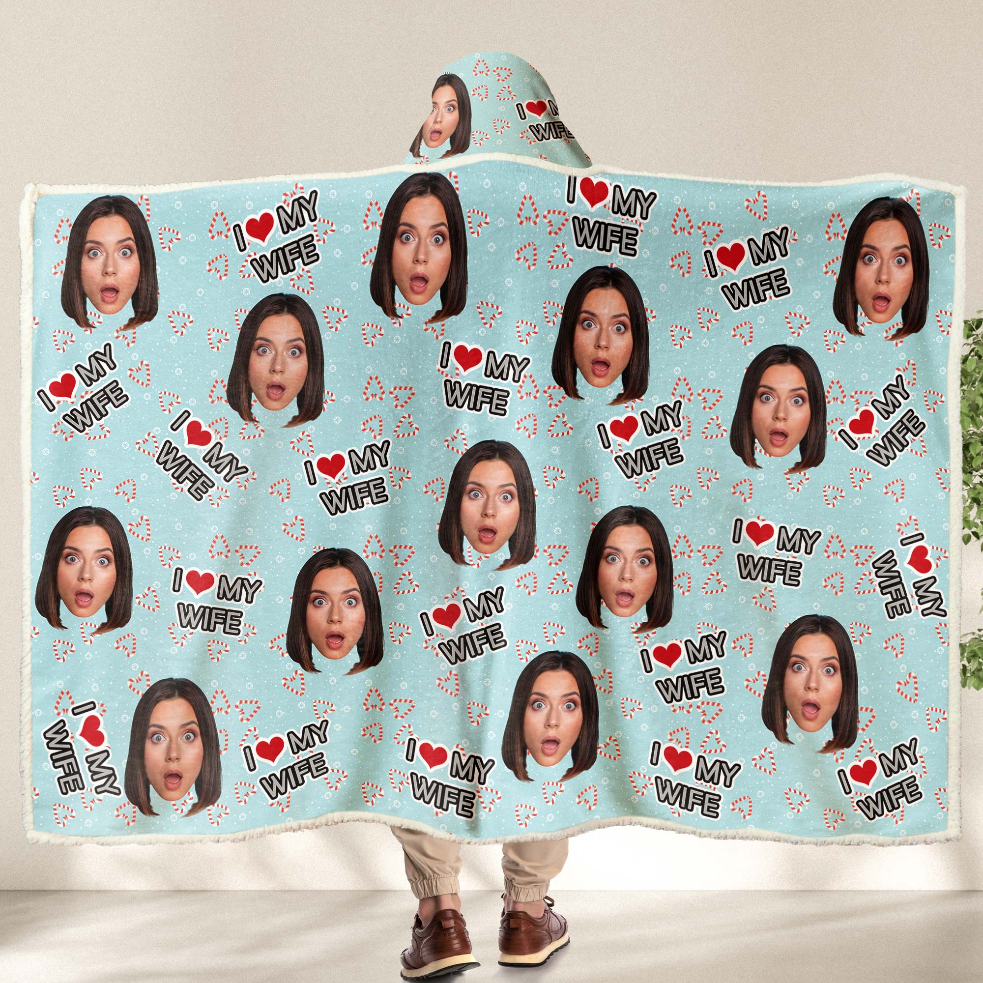 I Love My Wife, Husband - Personalized Photo Wearable Blanket Hoodie