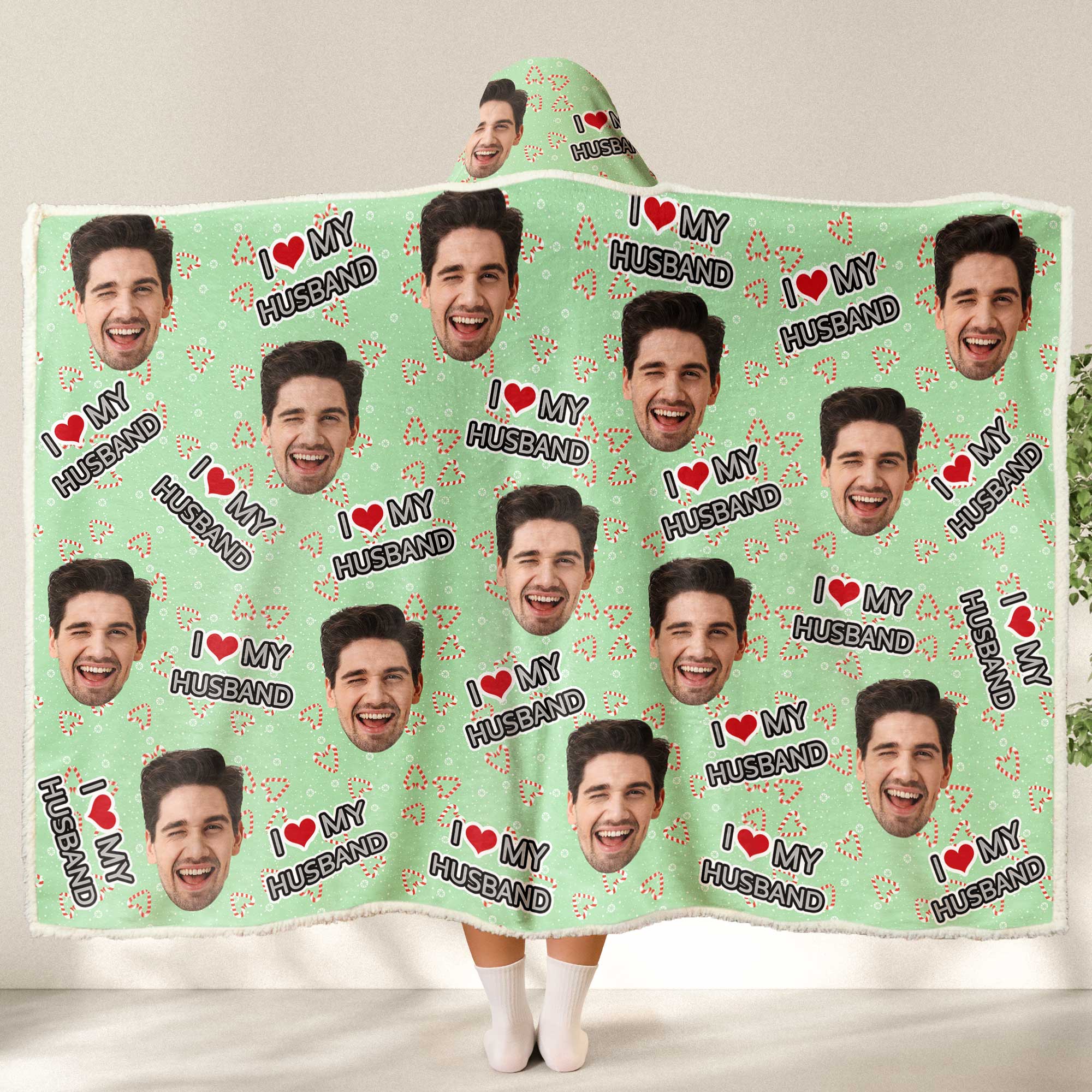 I Love My Wife, Husband - Personalized Photo Wearable Blanket Hoodie