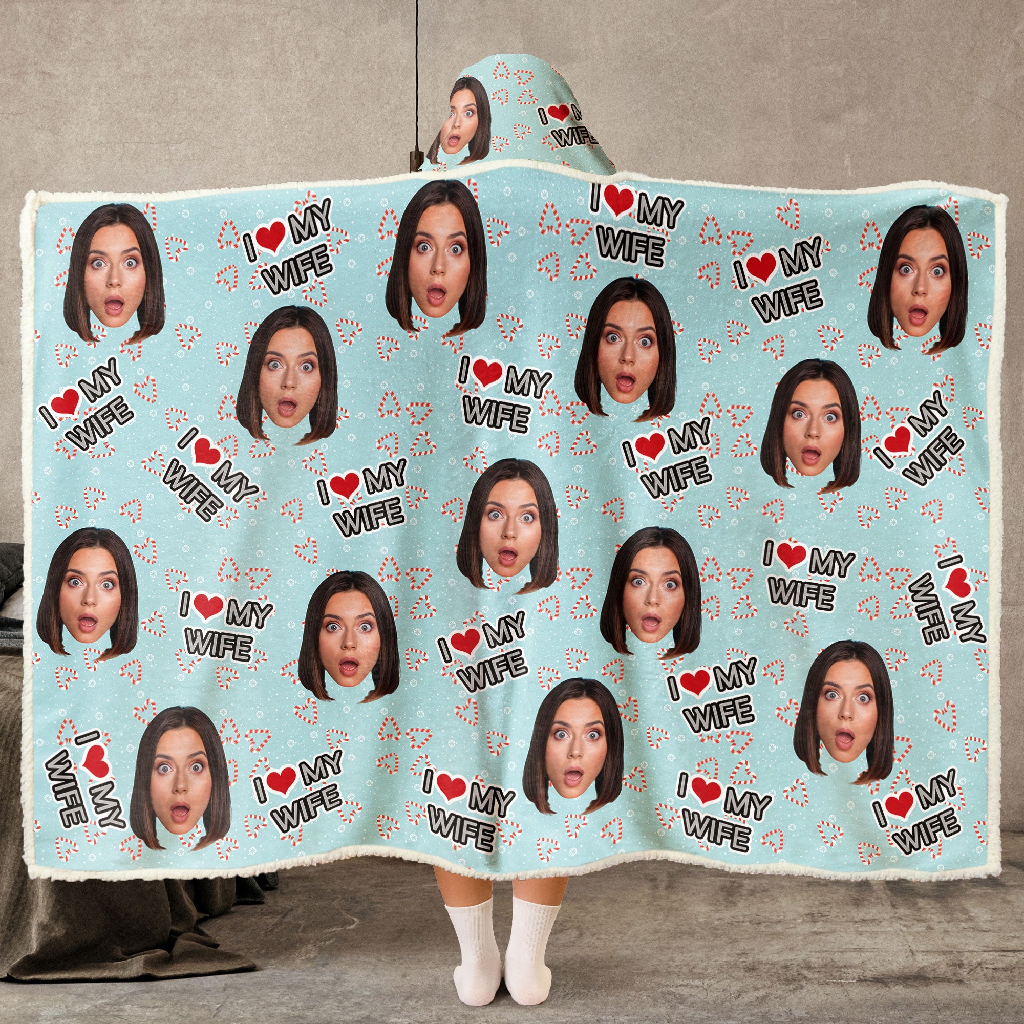 I Love My Wife, Husband - Personalized Photo Wearable Blanket Hoodie