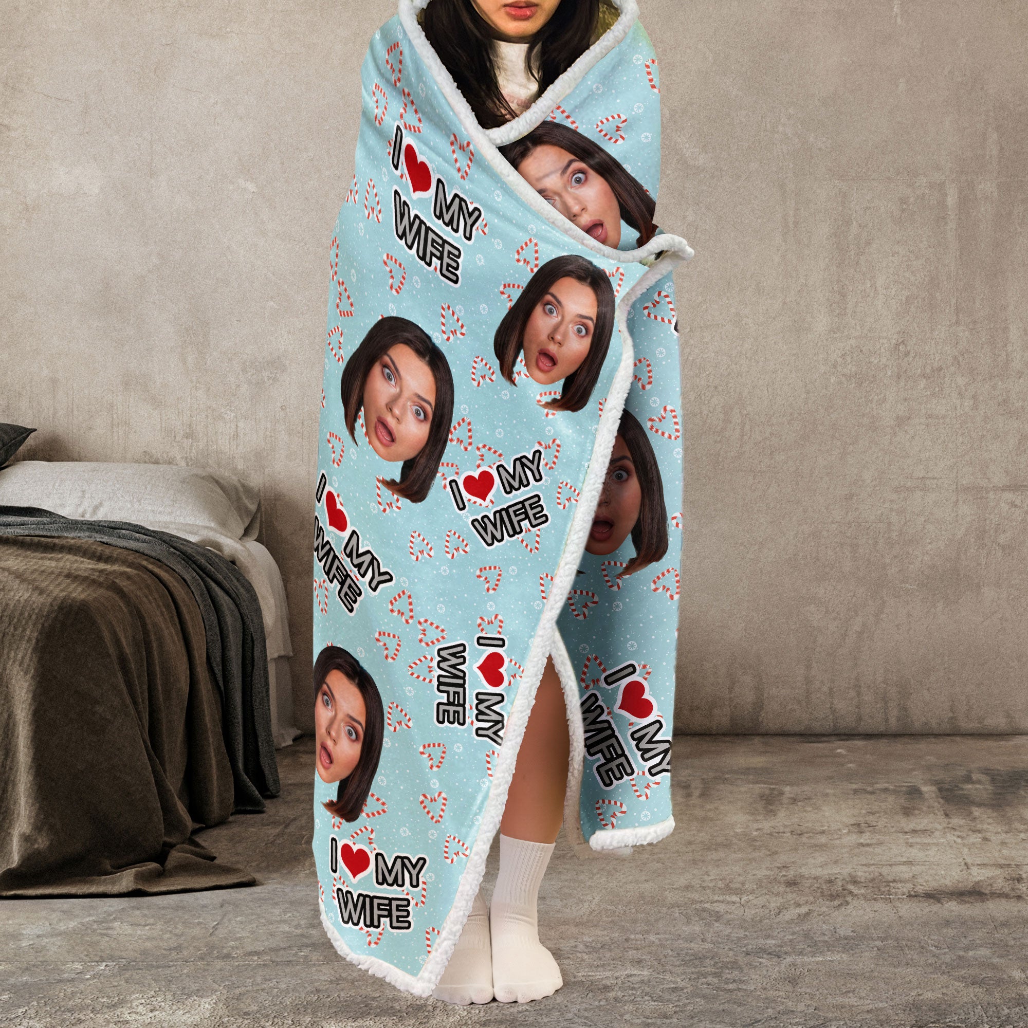 I Love My Wife, Husband - Personalized Photo Wearable Blanket Hoodie