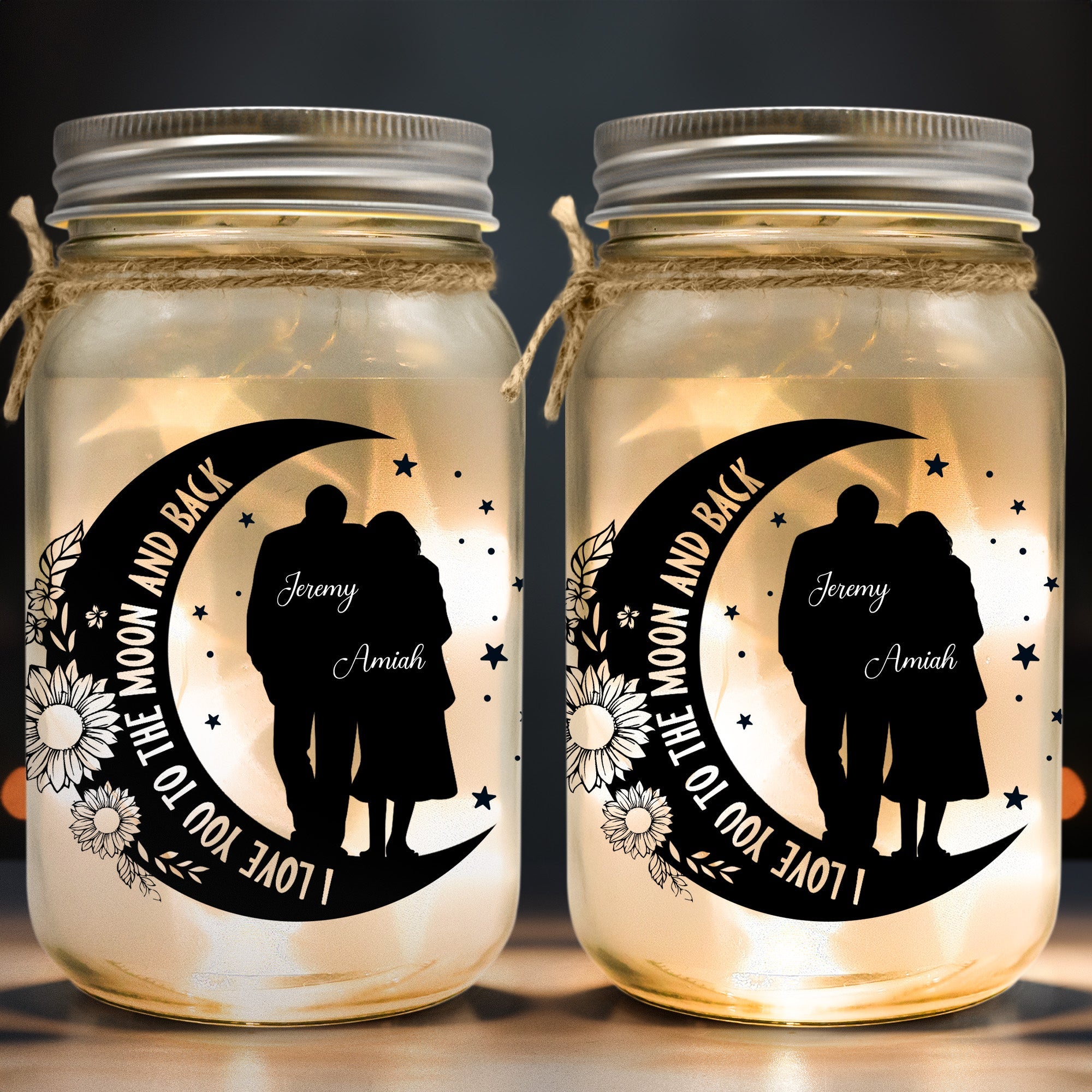 I Love You To The Moon And Back Couple Gift - Personalized Mason Jar Light