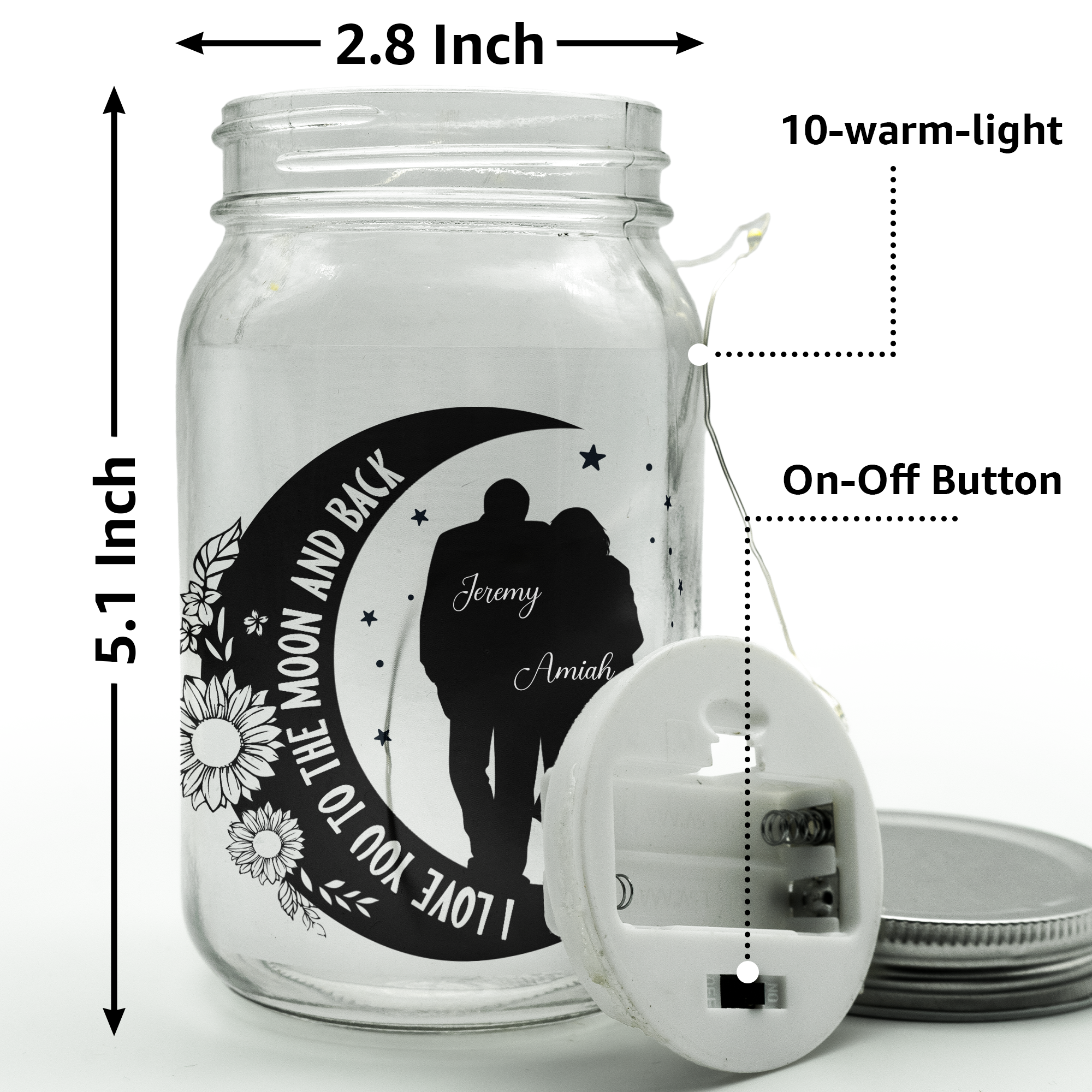 I Love You To The Moon And Back Couple Gift - Personalized Mason Jar Light