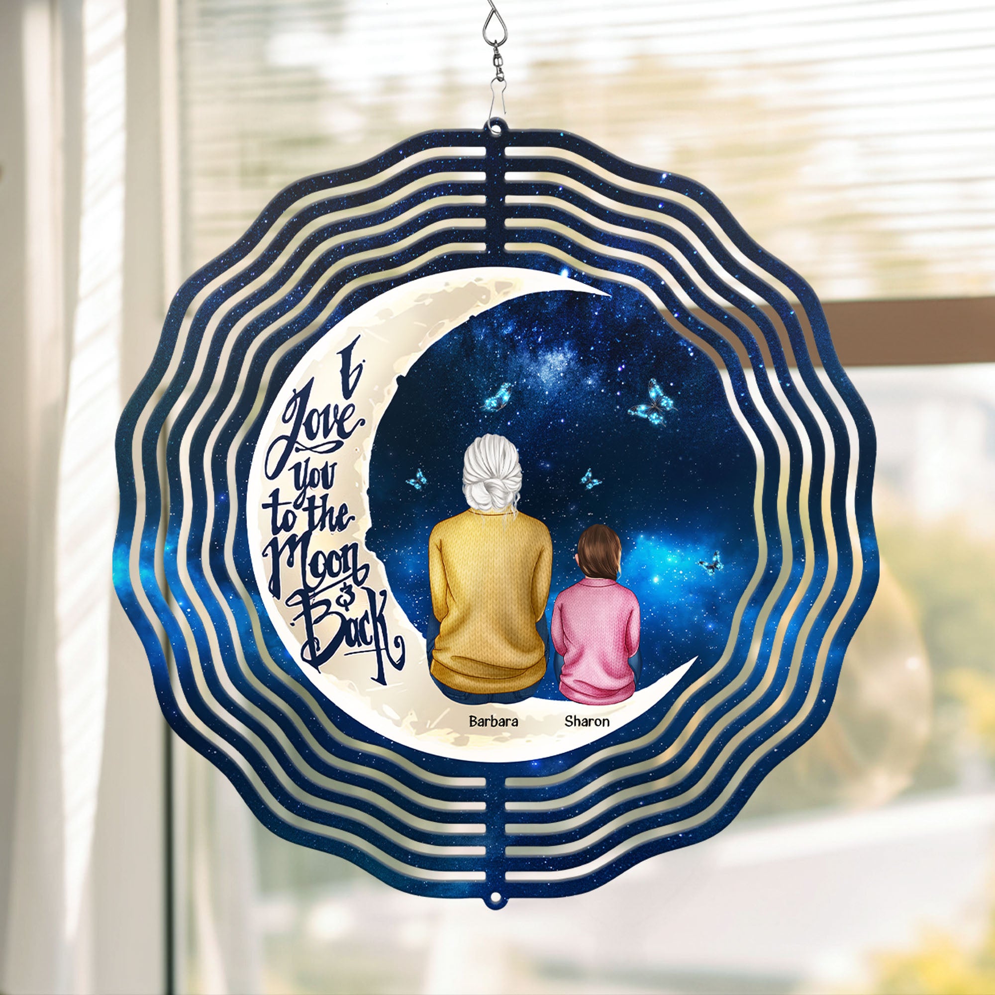 I Love You To The Moon And Back - Personalized Wind Spinner