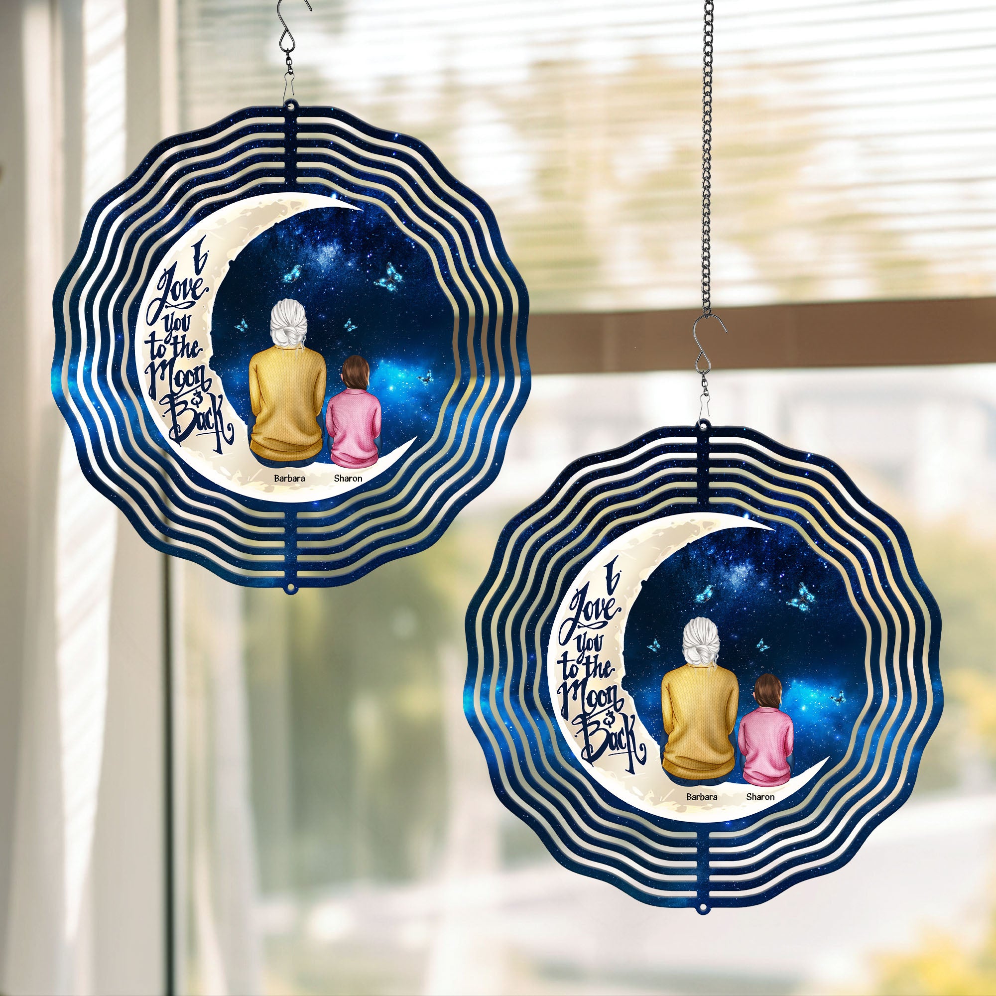 I Love You To The Moon And Back - Personalized Wind Spinner