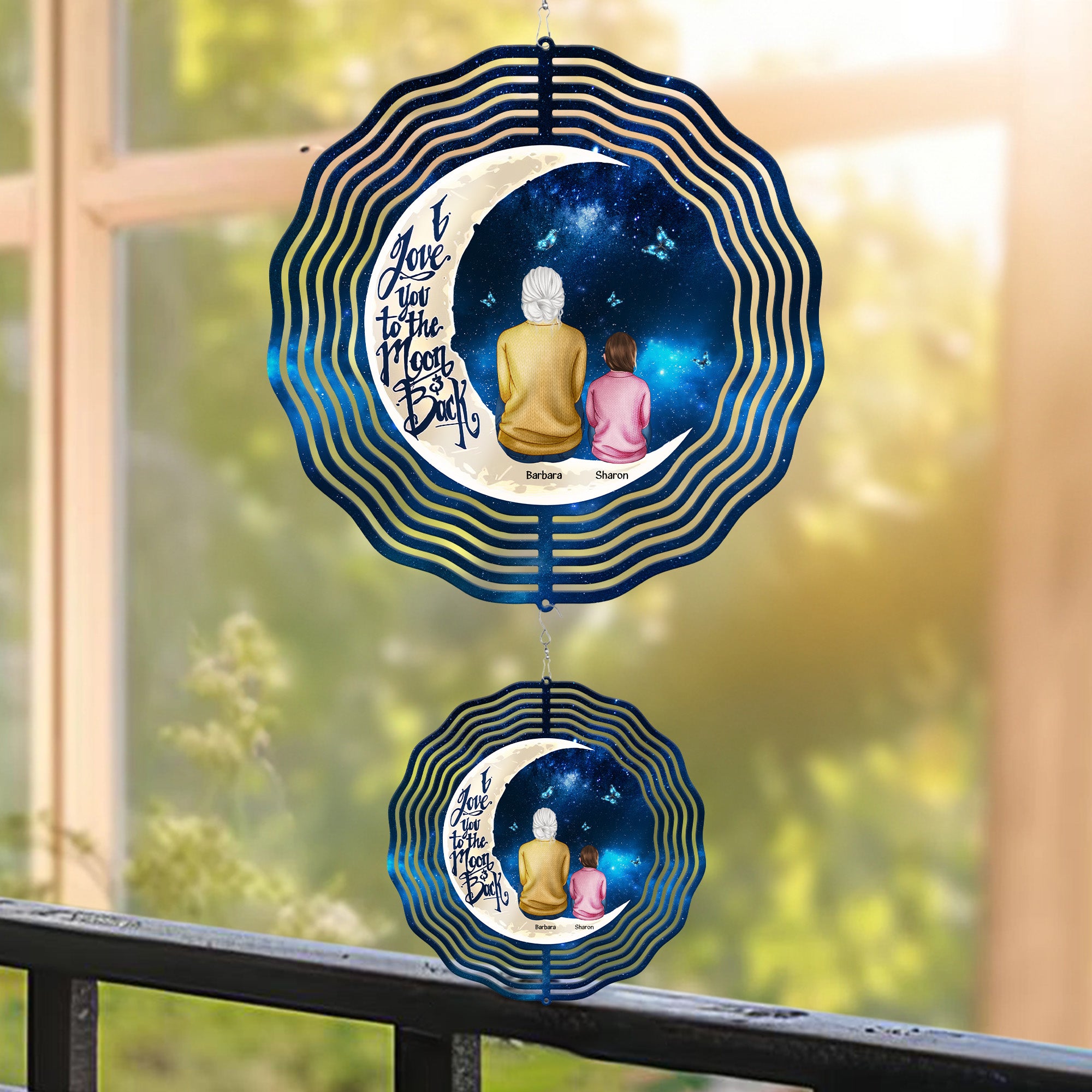 I Love You To The Moon And Back - Personalized Wind Spinner