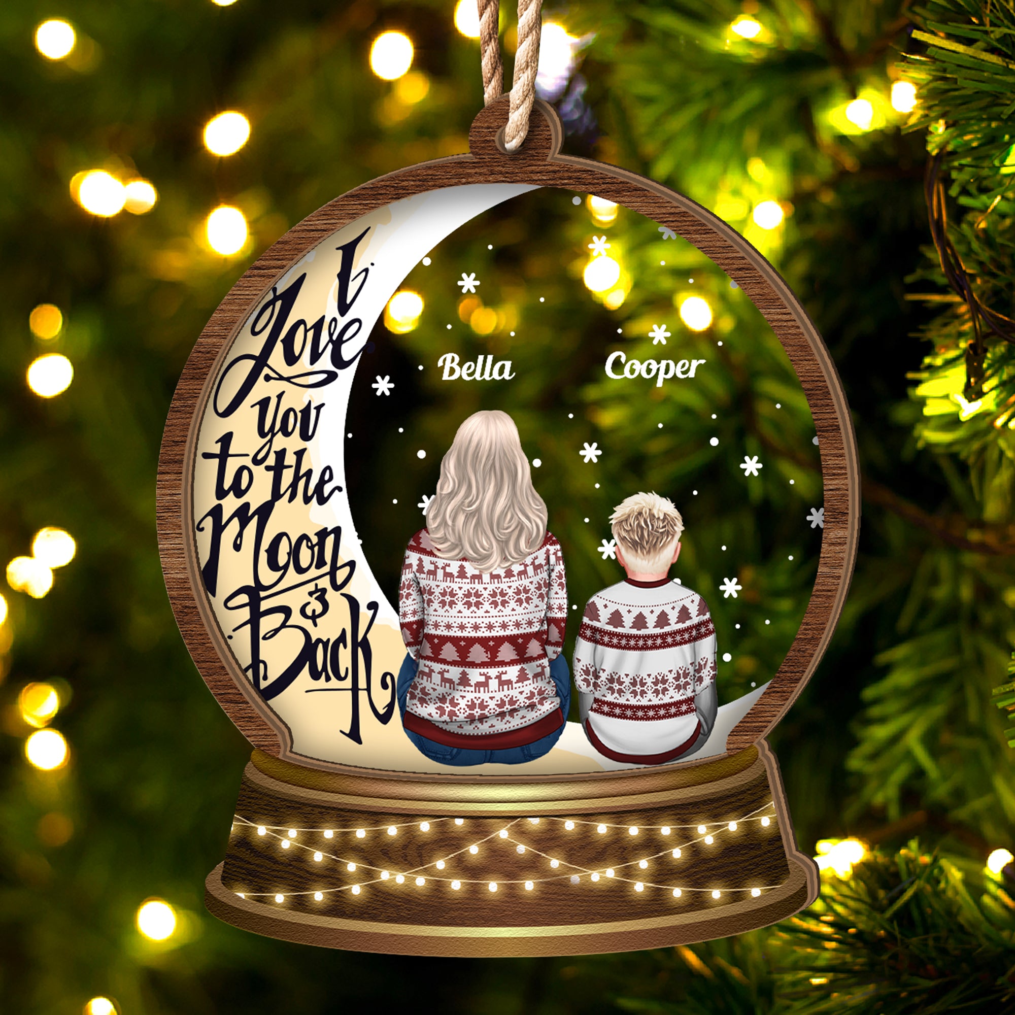 I Love You To The Moon And Back - Personalized Wood And Acrylic Ornament