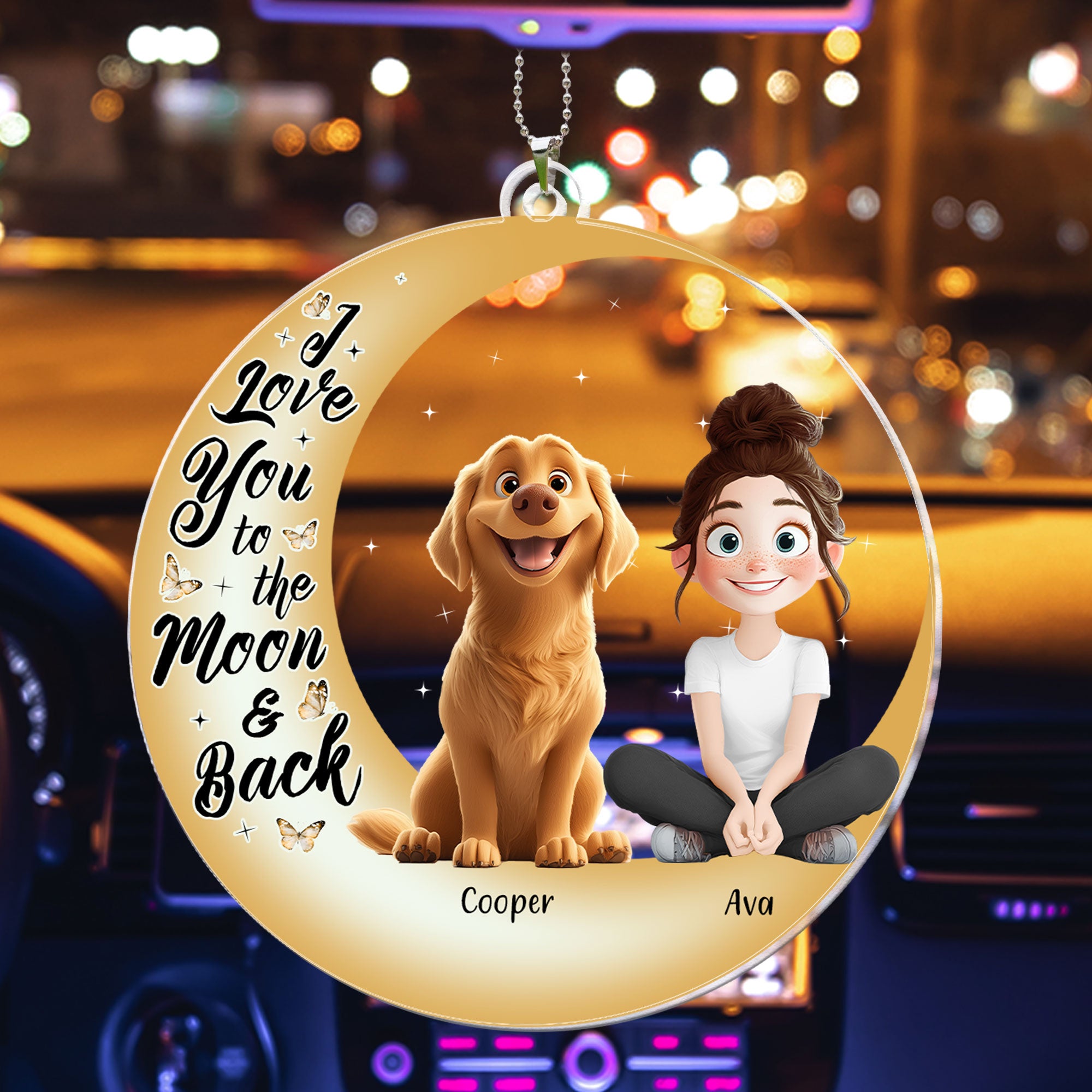 I Love You To The Moon & Back - New Pet - Personalized Rear View Mirror Accessory