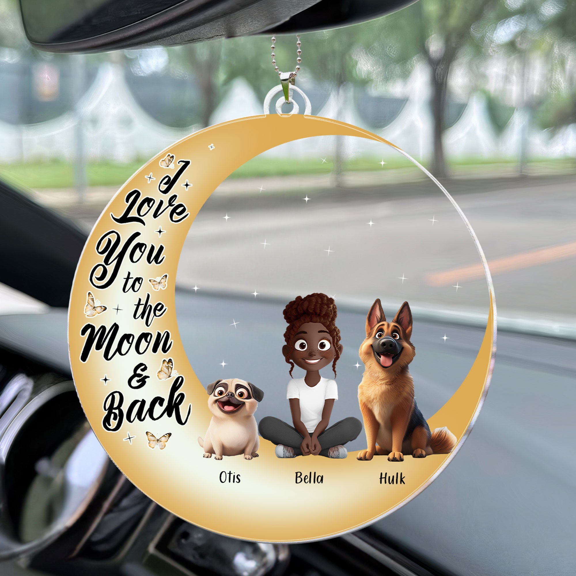 I Love You To The Moon & Back - New Pet - Personalized Rear View Mirror Accessory