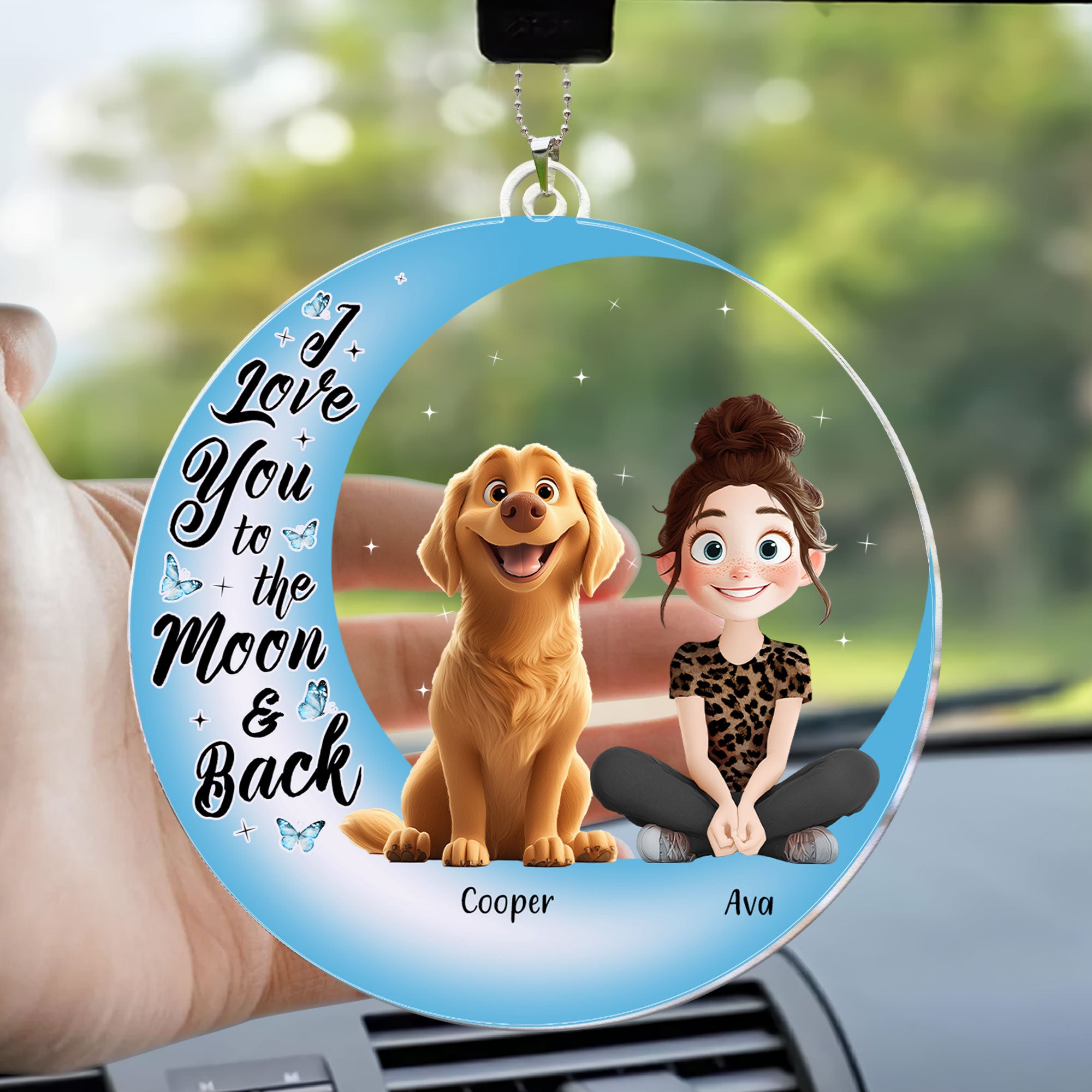 I Love You To The Moon & Back - New Pet - Personalized Rear View Mirror Accessory