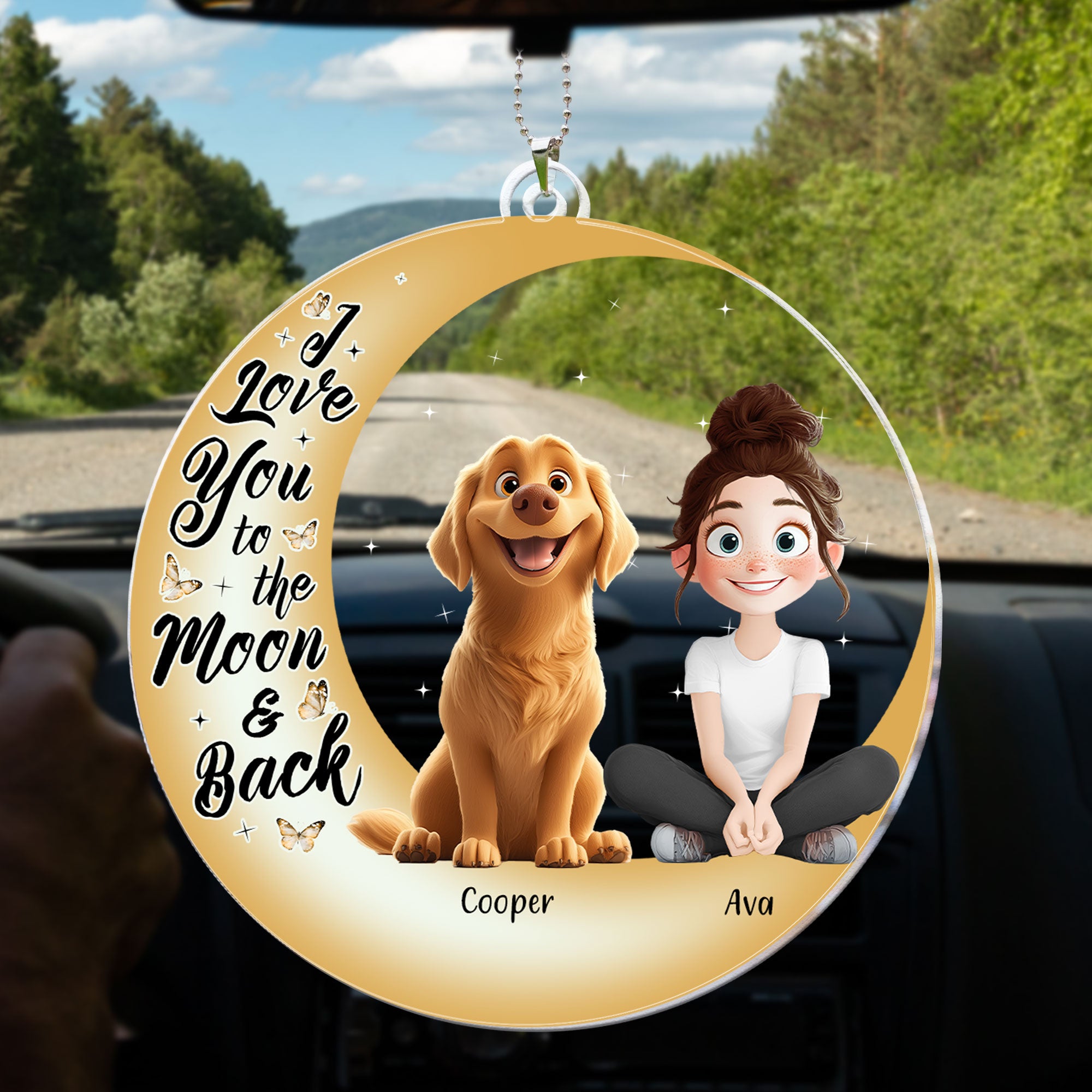 I Love You To The Moon & Back - New Pet - Personalized Rear View Mirror Accessory