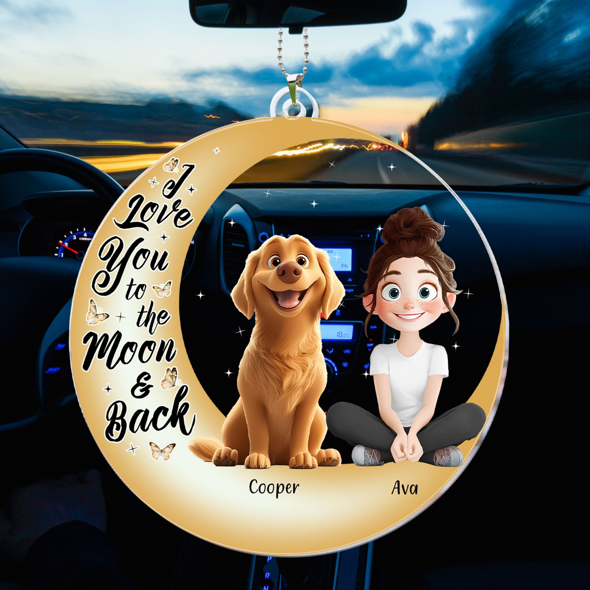 I Love You To The Moon & Back - New Pet - Personalized Rear View Mirror Accessory