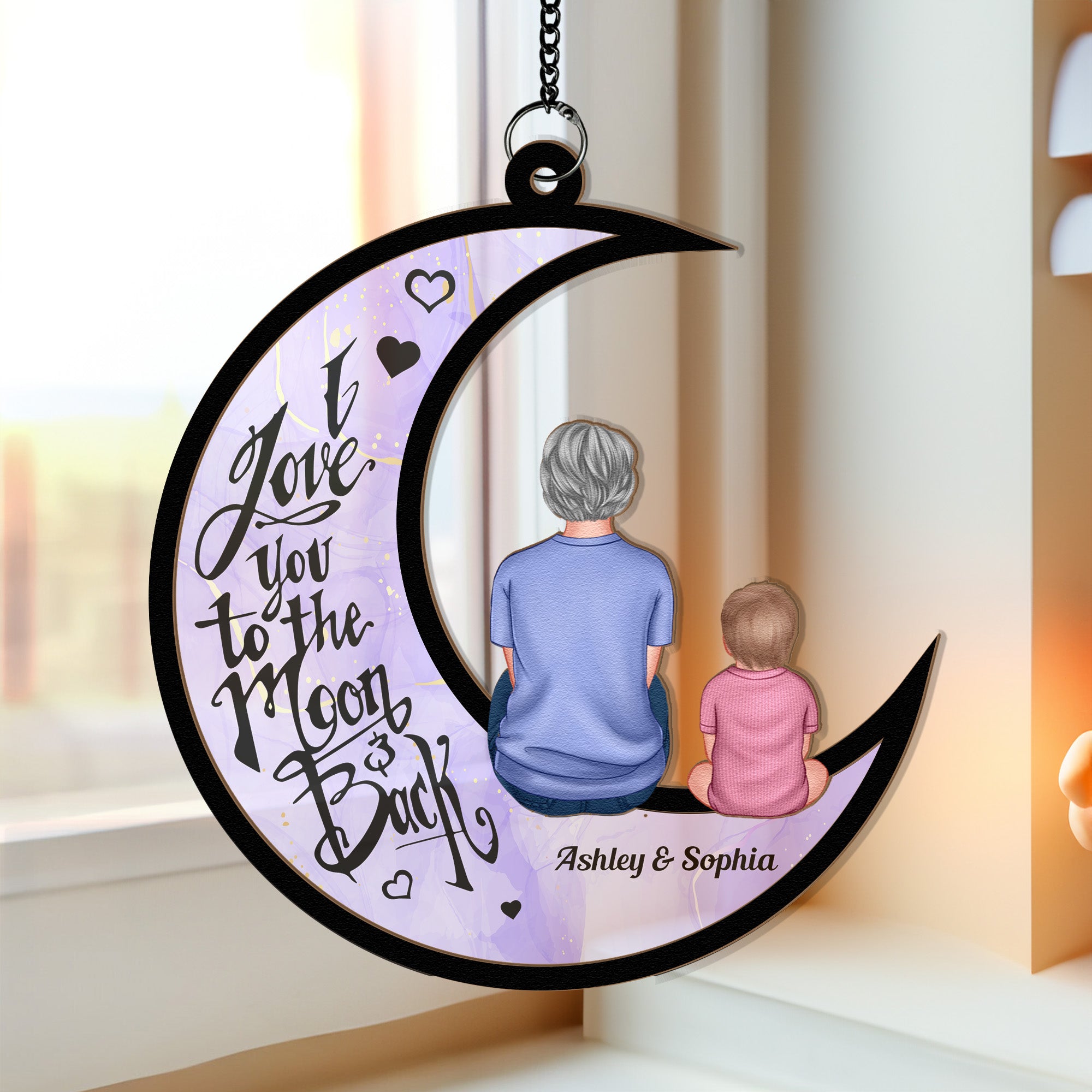 I Love You To The Moon & Back - Personalized Window Hanging Suncatcher Ornament