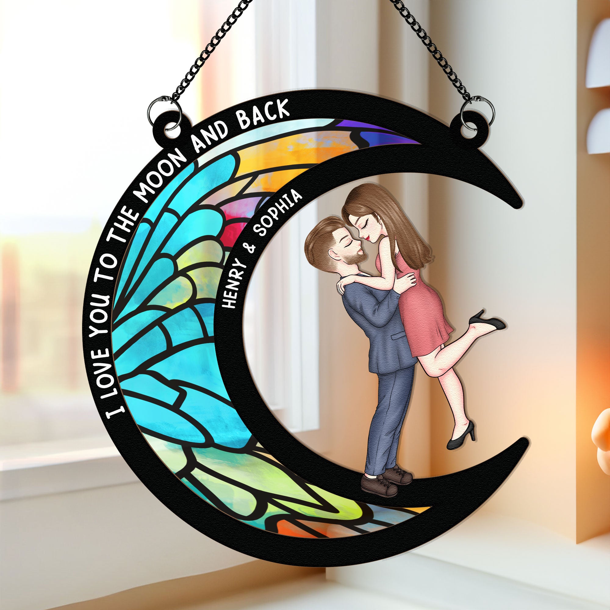 I Love You To The Moon & Back - Personalized Window Hanging Suncatcher Ornament