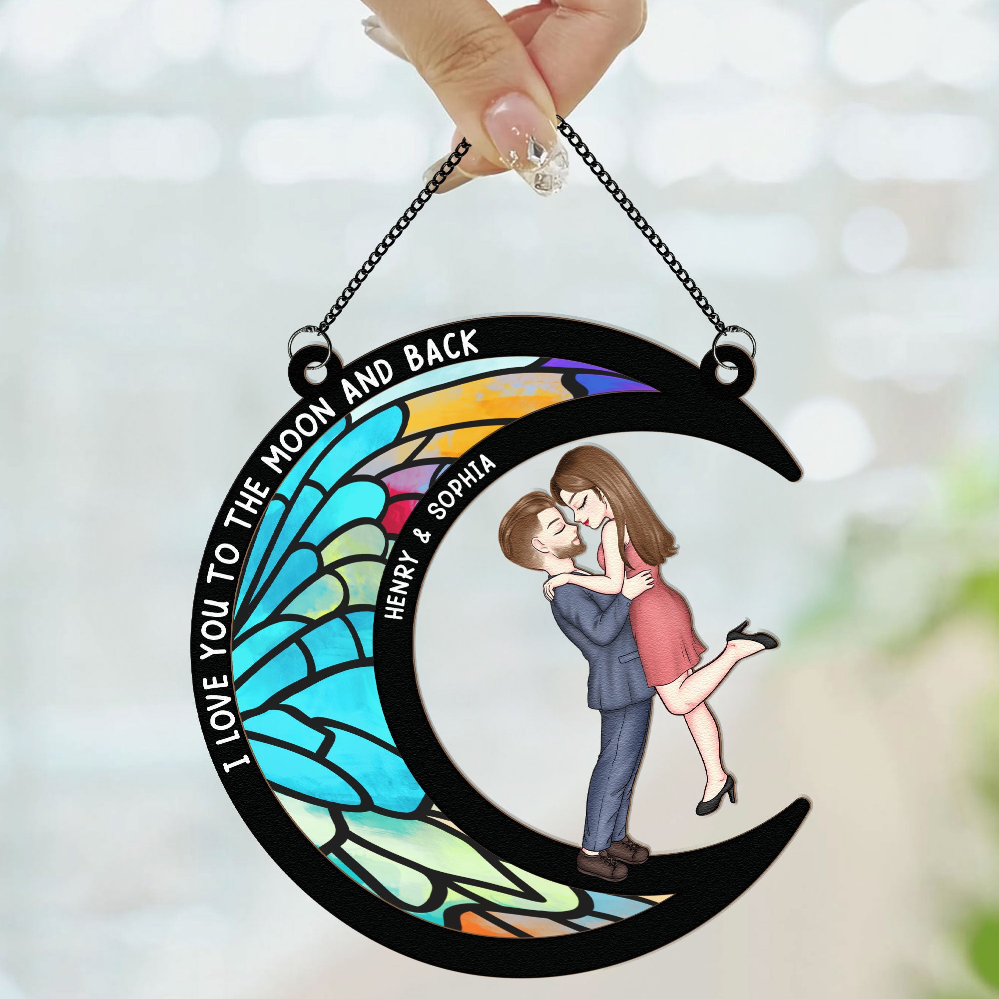 I Love You To The Moon & Back - Personalized Window Hanging Suncatcher Ornament