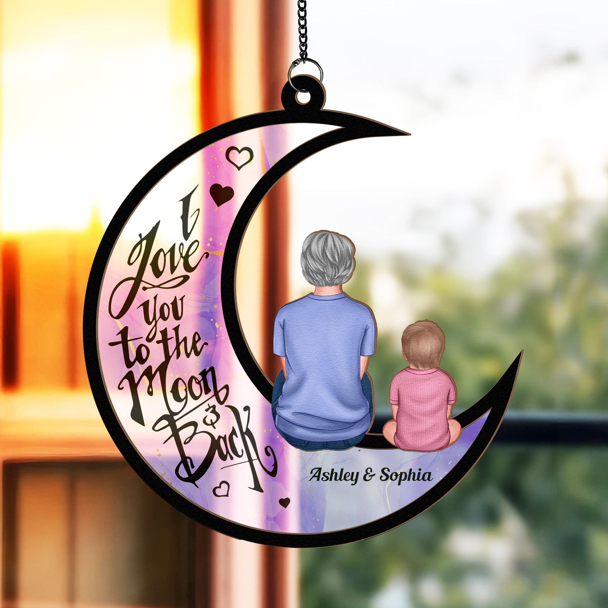 I Love You To The Moon & Back - Personalized Window Hanging Suncatcher Ornament