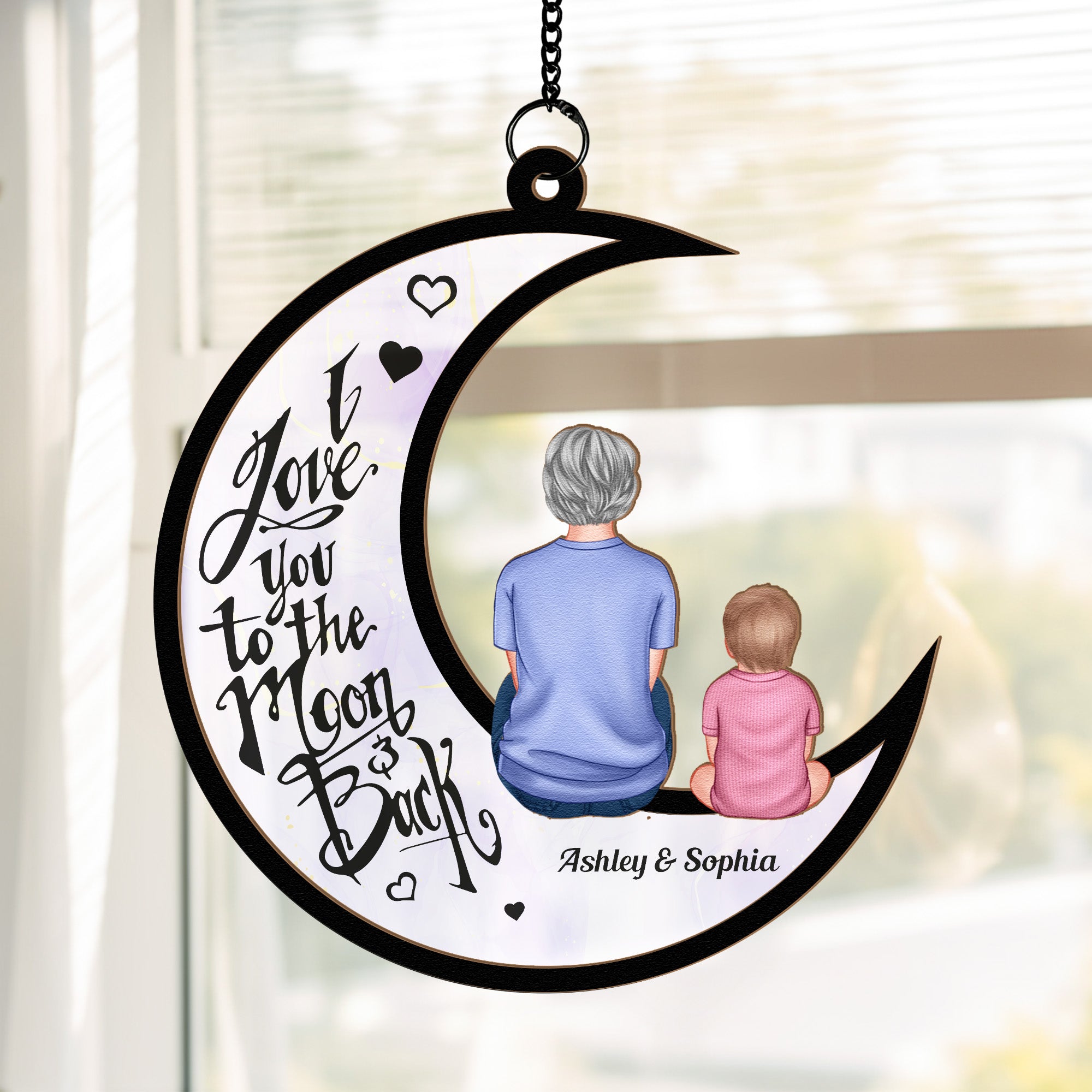 I Love You To The Moon & Back - Personalized Window Hanging Suncatcher Ornament