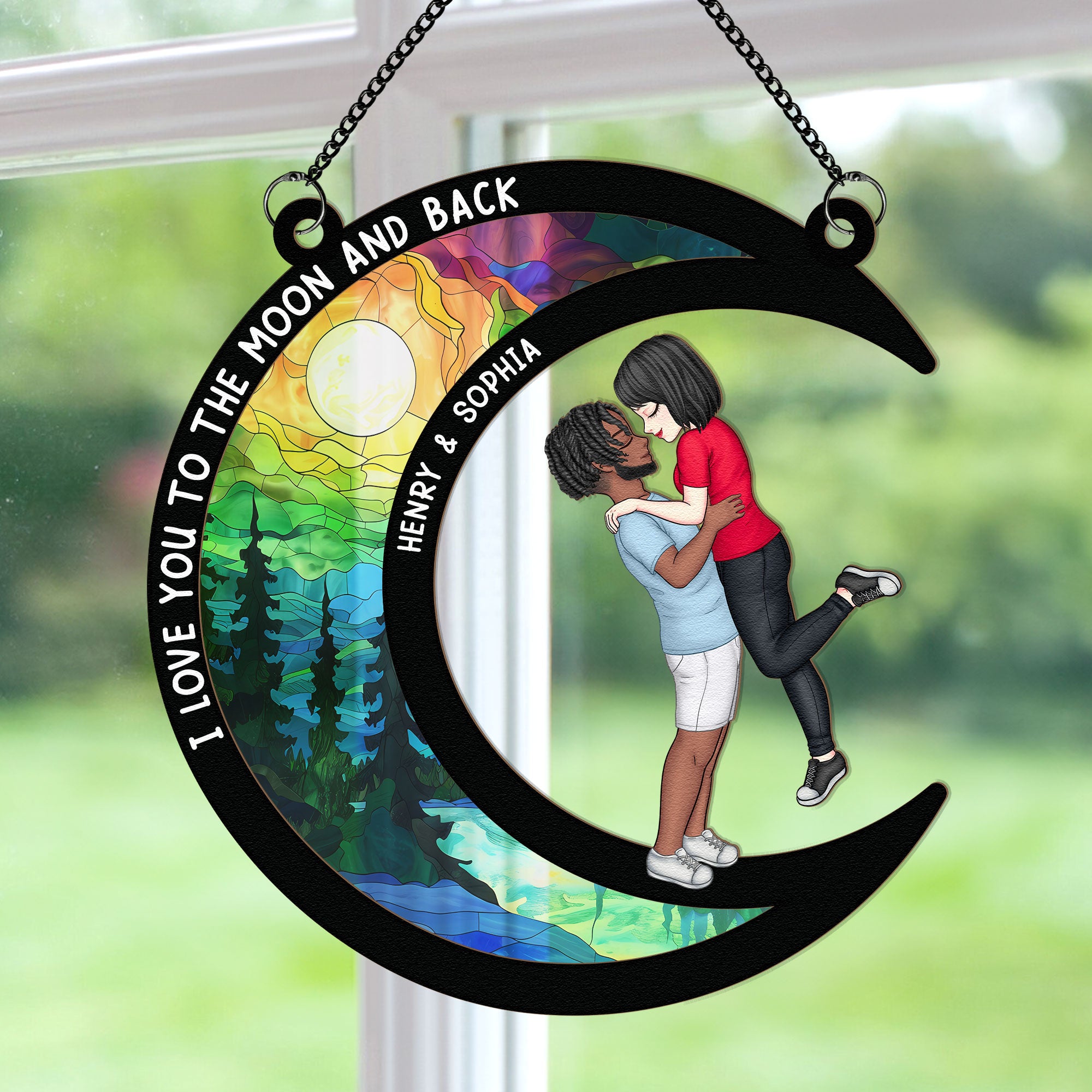 I Love You To The Moon & Back - Personalized Window Hanging Suncatcher Ornament