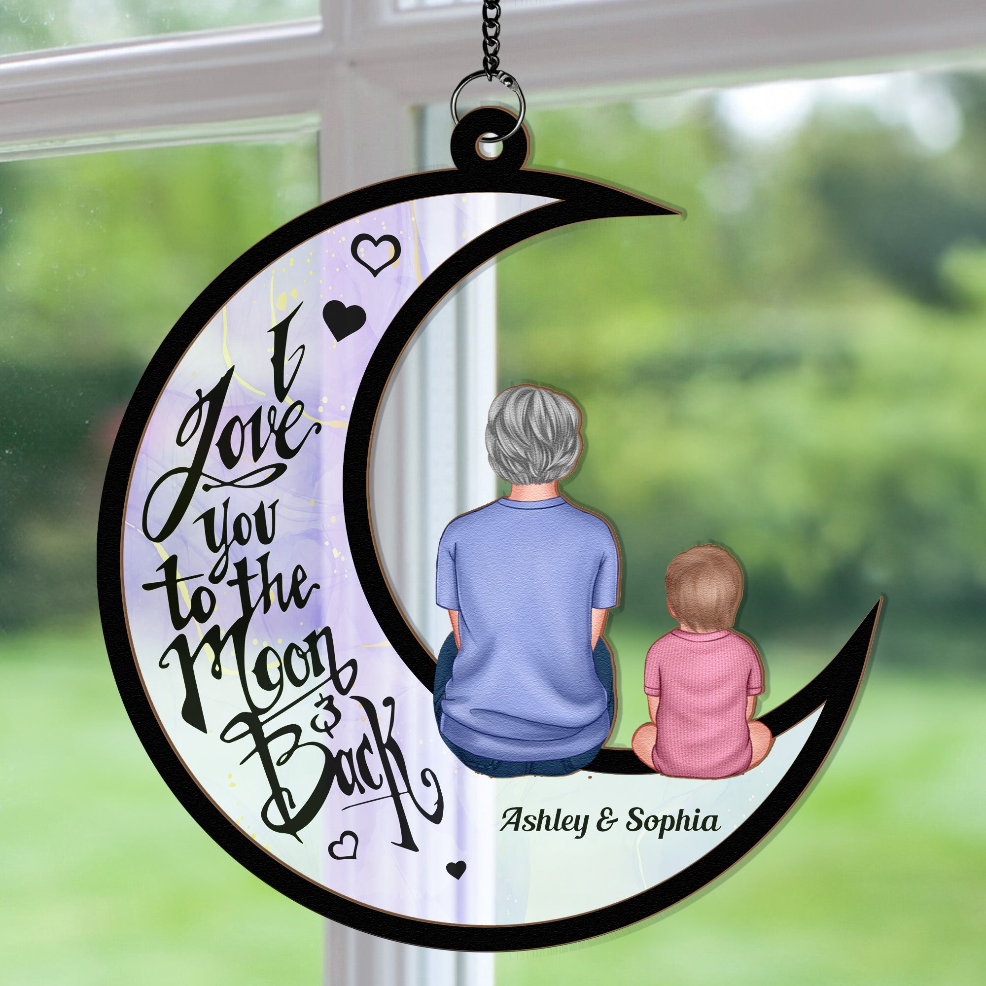 I Love You To The Moon & Back - Personalized Window Hanging Suncatcher Ornament