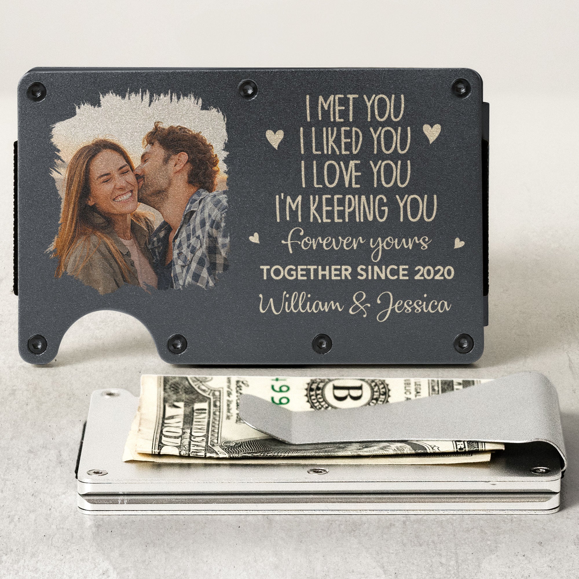 I Met You I Liked You I Love You - Personalized Photo Metal Card Holder