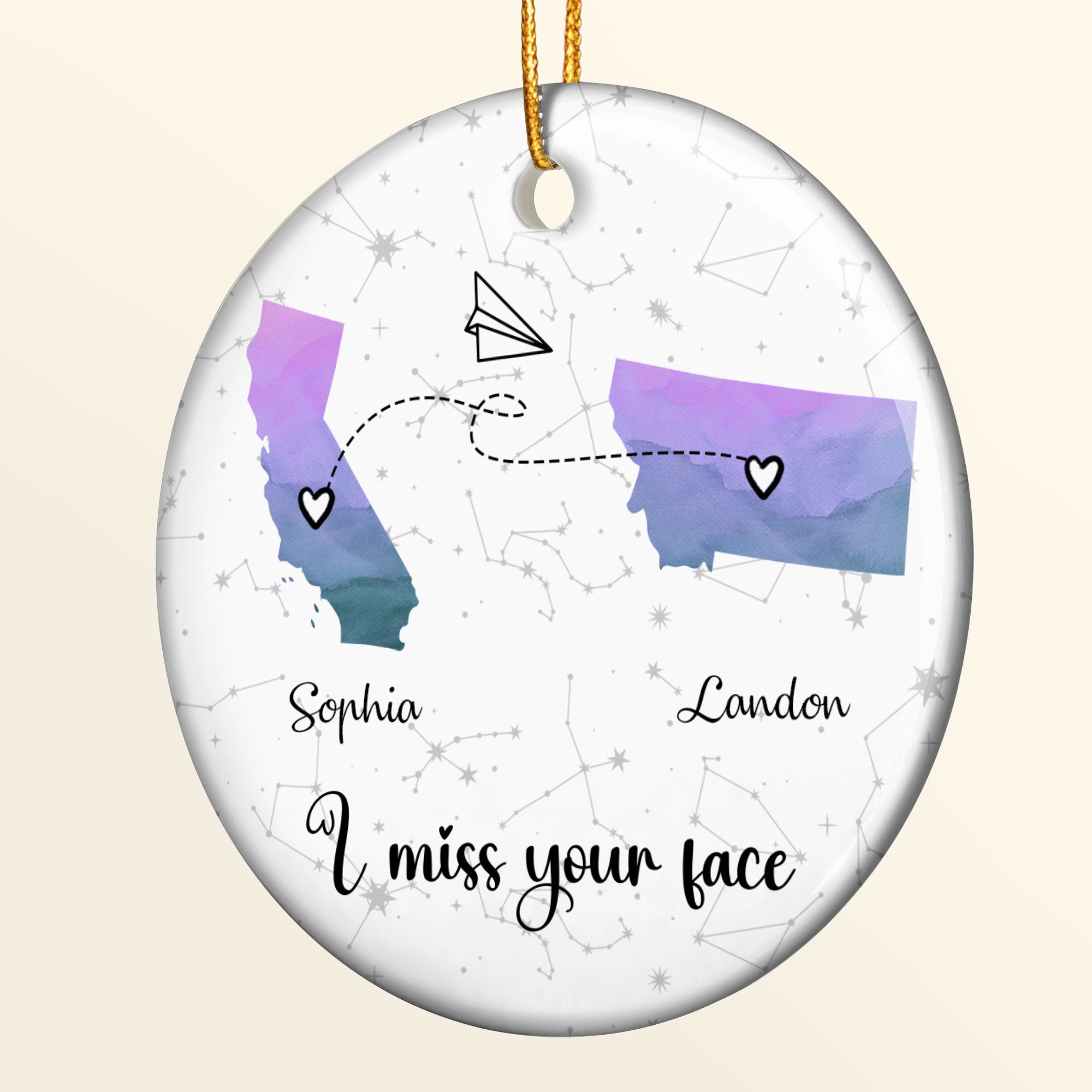 I Miss Your Face Custom Multi States Long Distance Relationship - Personalized Ceramic Ornament