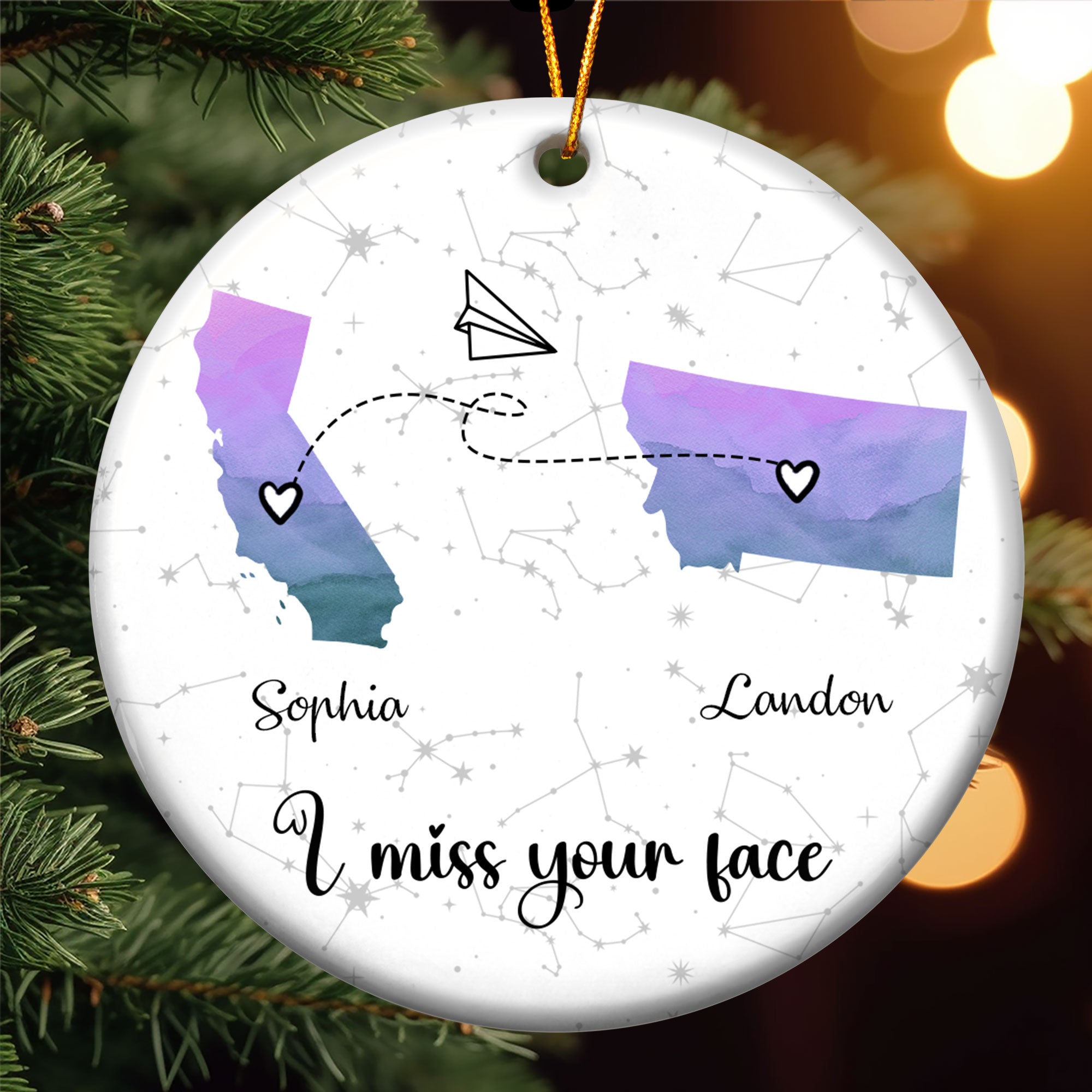 I Miss Your Face Custom Multi States Long Distance Relationship - Personalized Ceramic Ornament