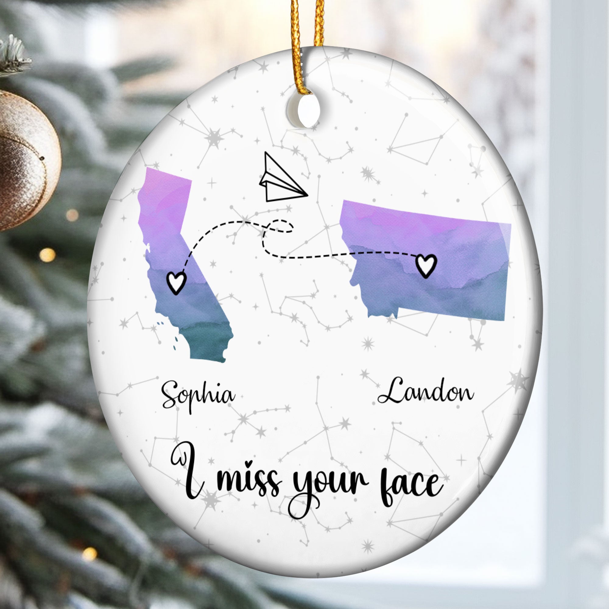 I Miss Your Face Custom Multi States Long Distance Relationship - Personalized Ceramic Ornament