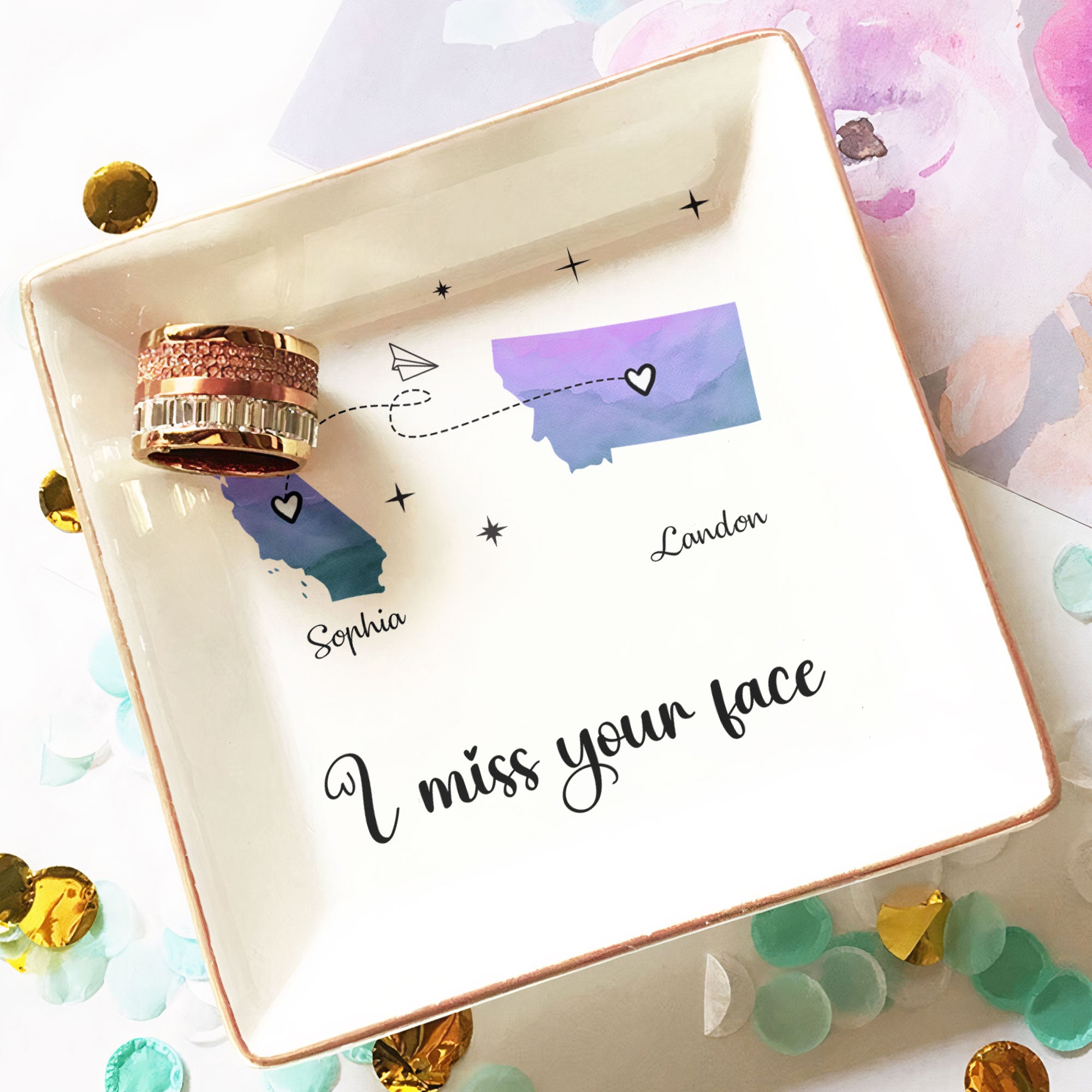 I Miss Your Face - Custom Multiple States - Personalized Jewelry Dish