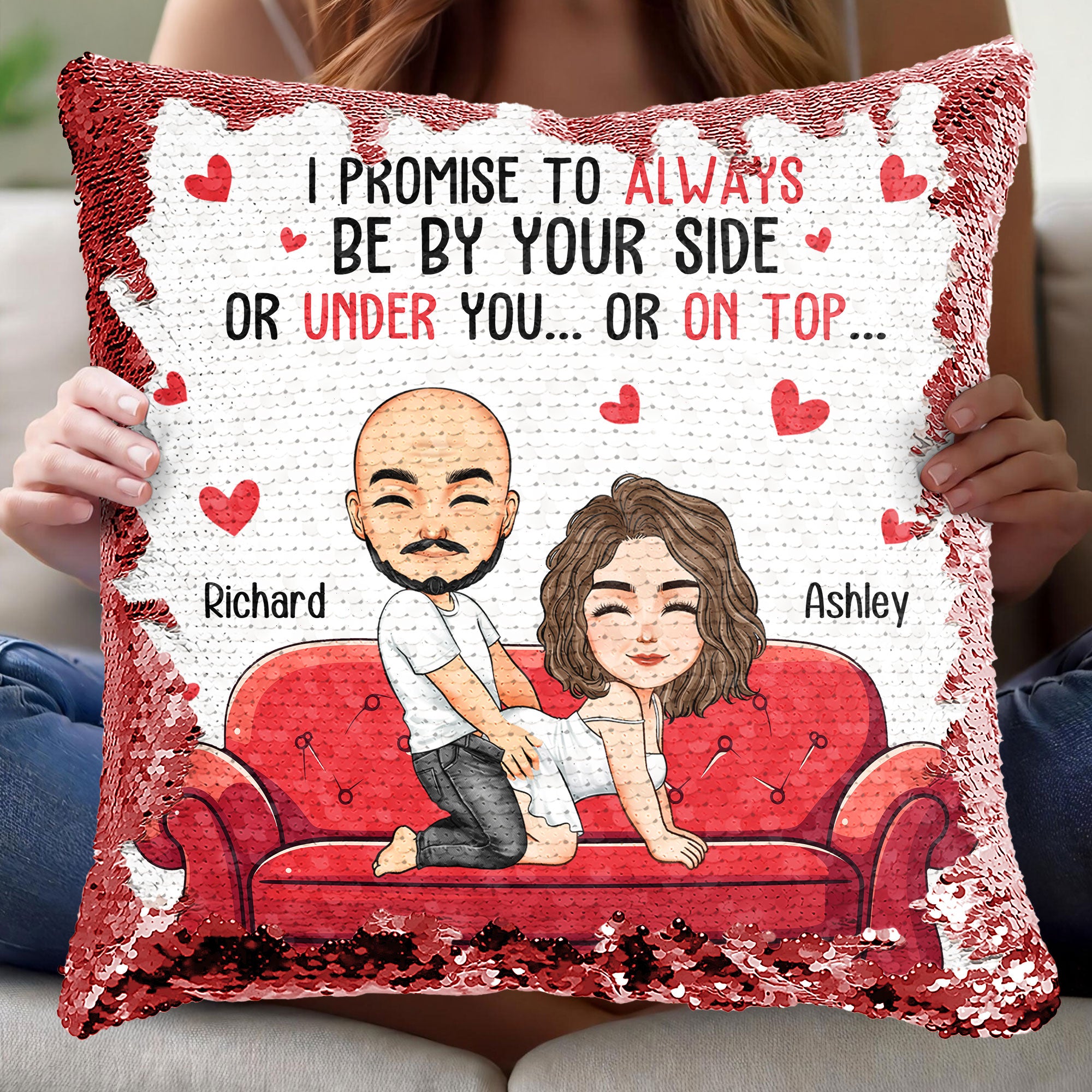 I Promise To Always Be By Your Side - Personalized Sequin Pillow