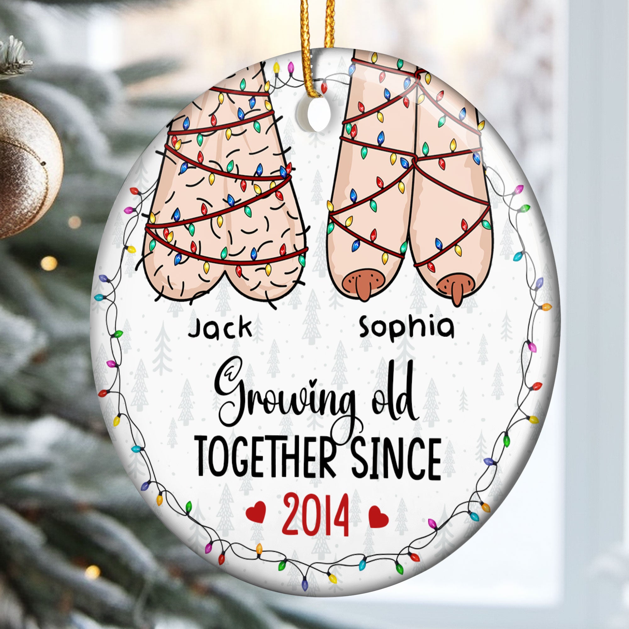 I Want To Grow Old With You Funny Christmas Couples - Personalized Ceramic Ornament