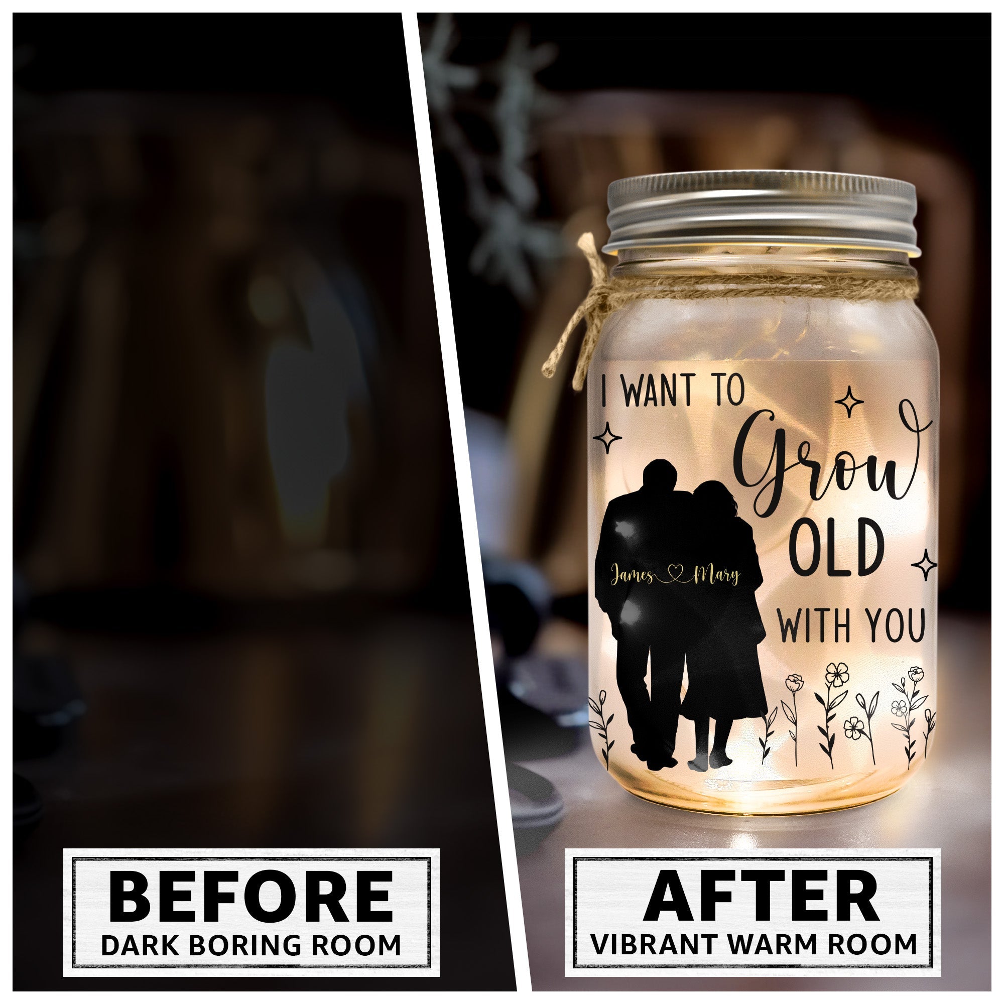 I Want To Grow Old With You - Personalized Mason Jar Light