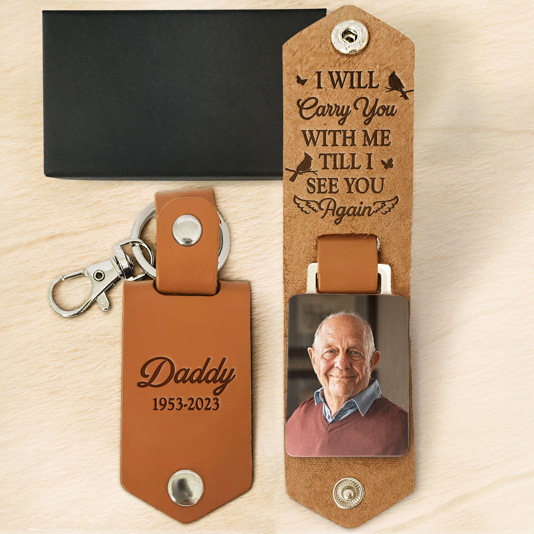 I Will Carry You With Me - Personalized Leather Photo Keychain