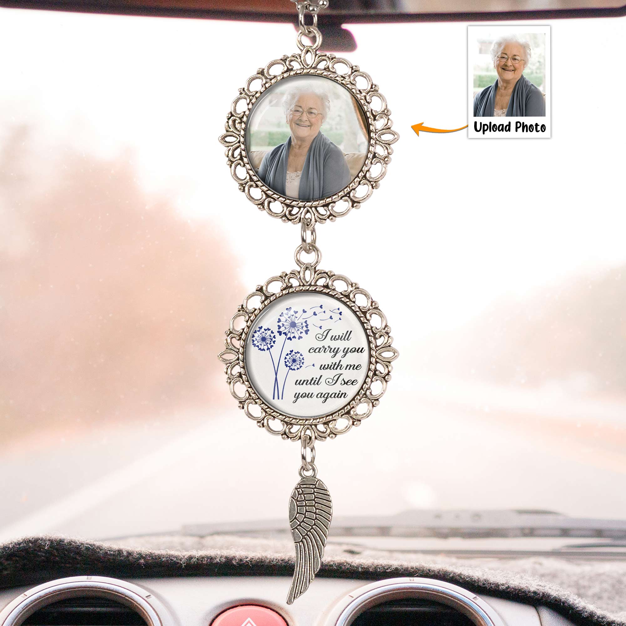 I Will Carry You With Me Until I See You Again - Personalized Photo Car Ornament