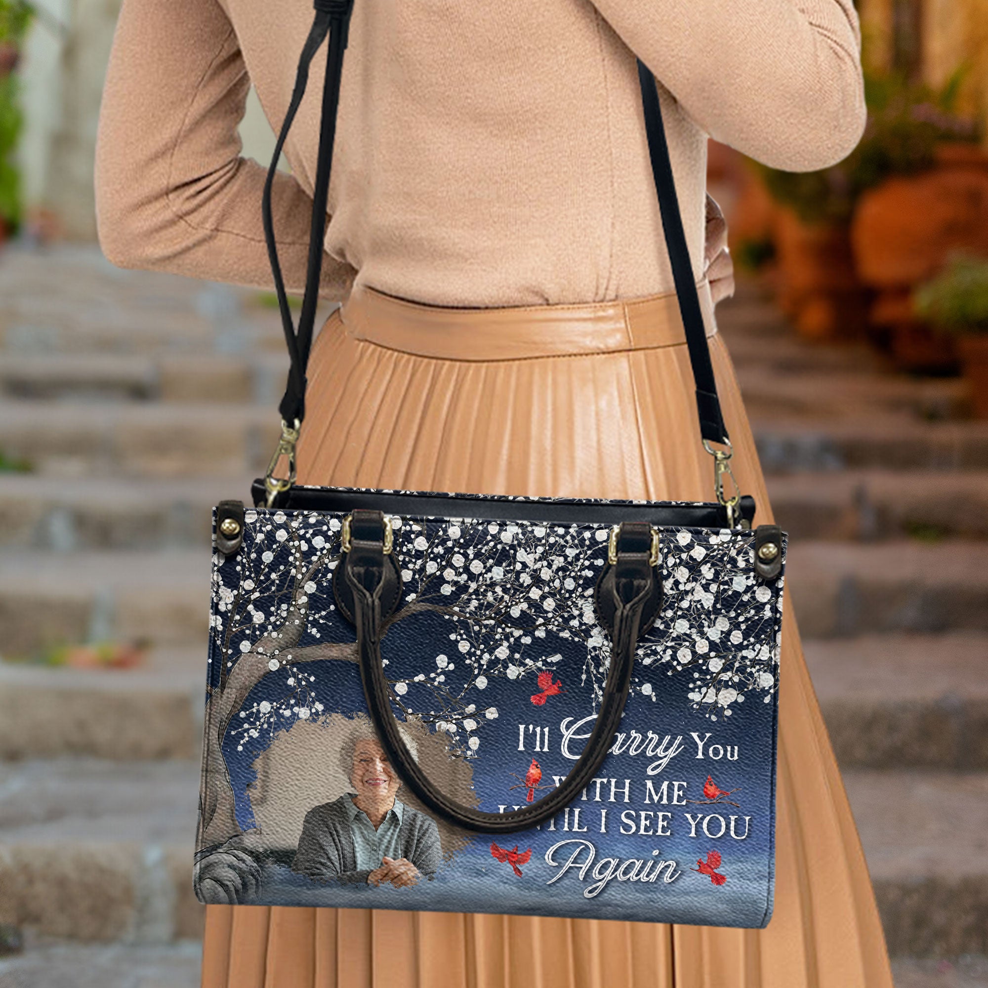 I Will Carry You With Me Until I See You Again - Personalized Leather Photo Bag