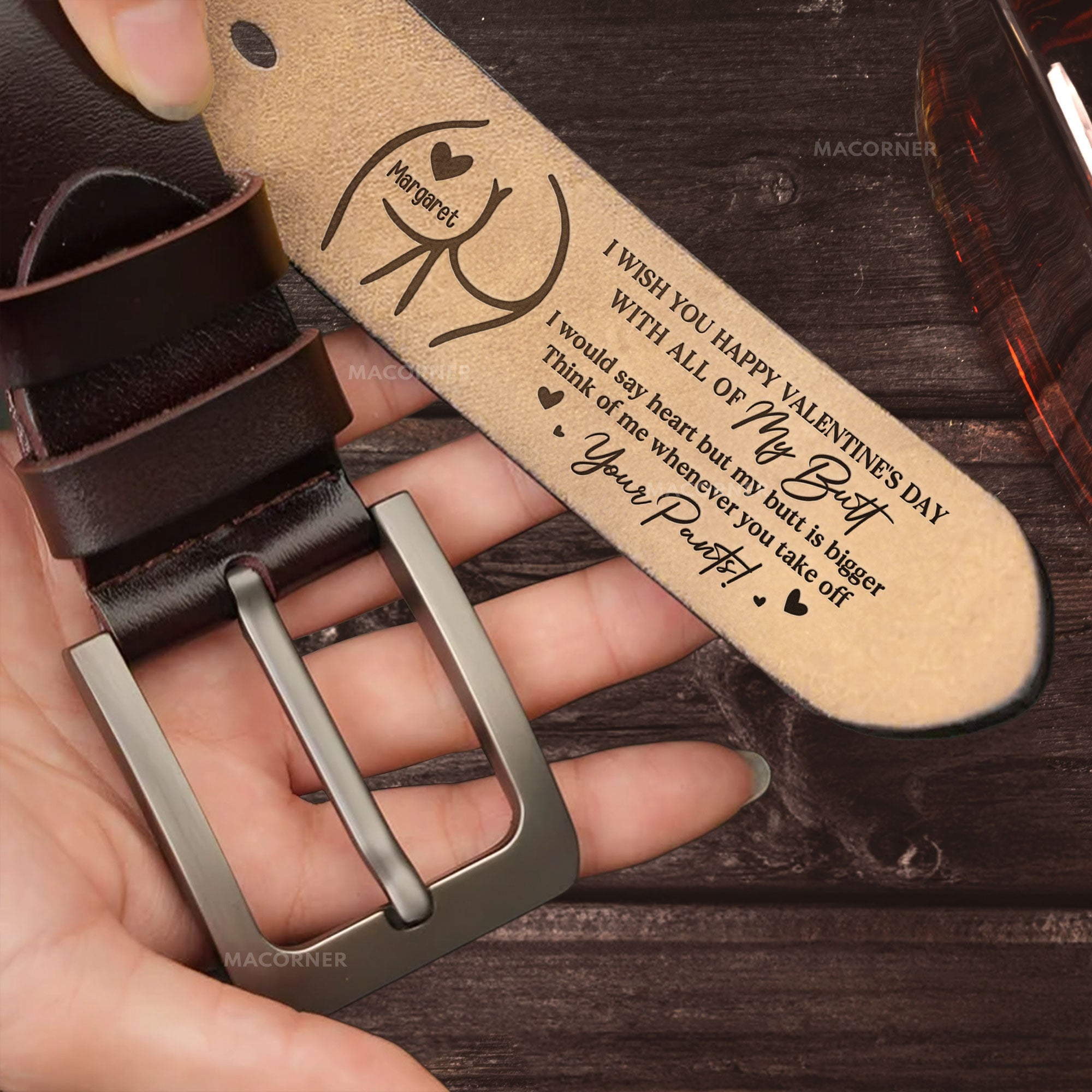 I Wish You Happy Valentine's Day With All Of My Butt - Personalized Engraved Leather Belt