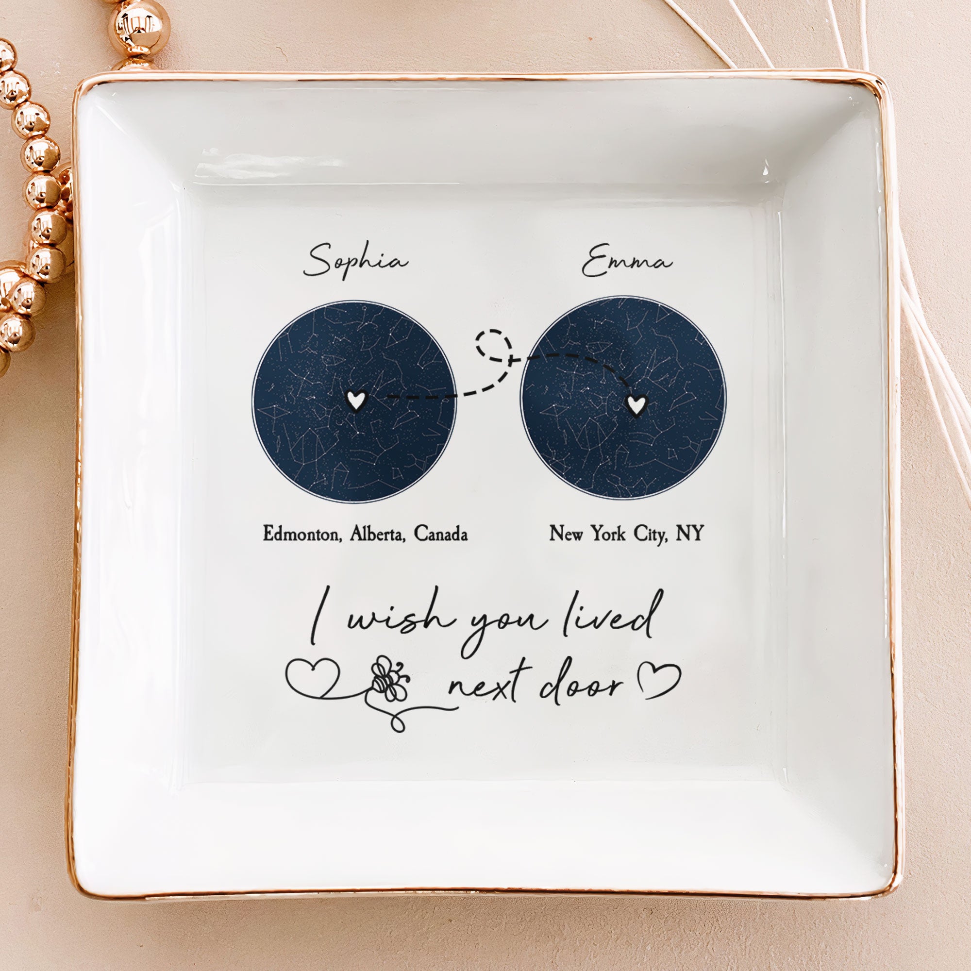 I Wish You Lived Next Door - Custom Star Map - Personalized Jewelry Dish