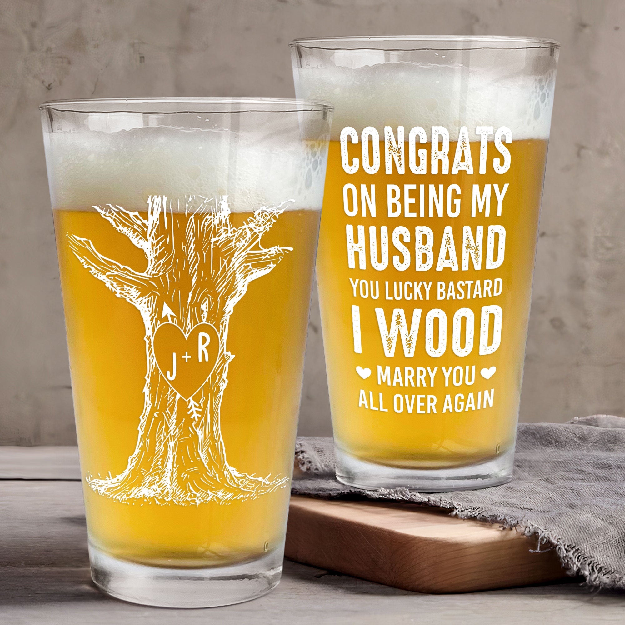 I Wood Marry You All Over Again Anniversary - Personalized Beer Glass