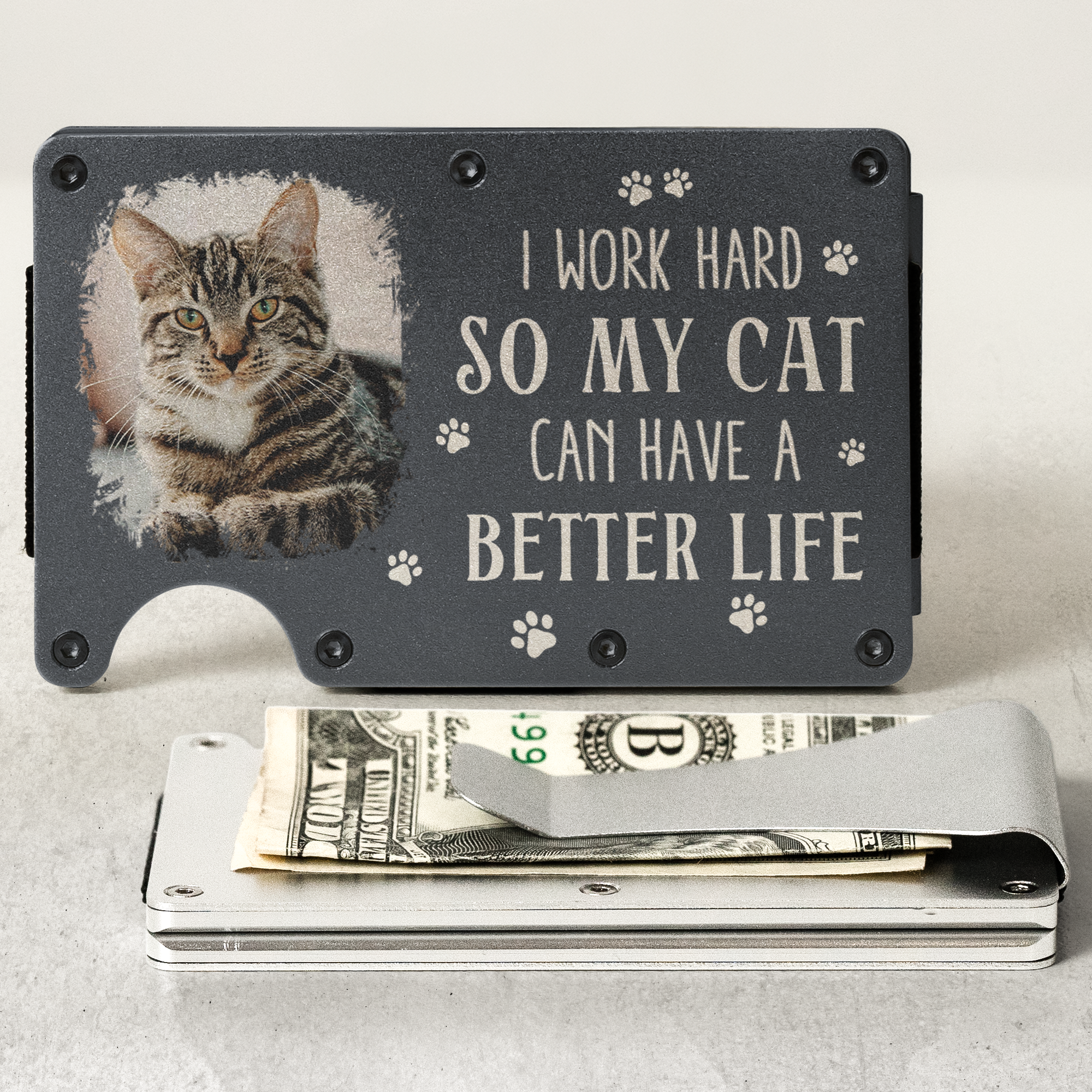 I Work Hard So My Cats Can Have A Better Life - Personalized Photo Metal Card Holder