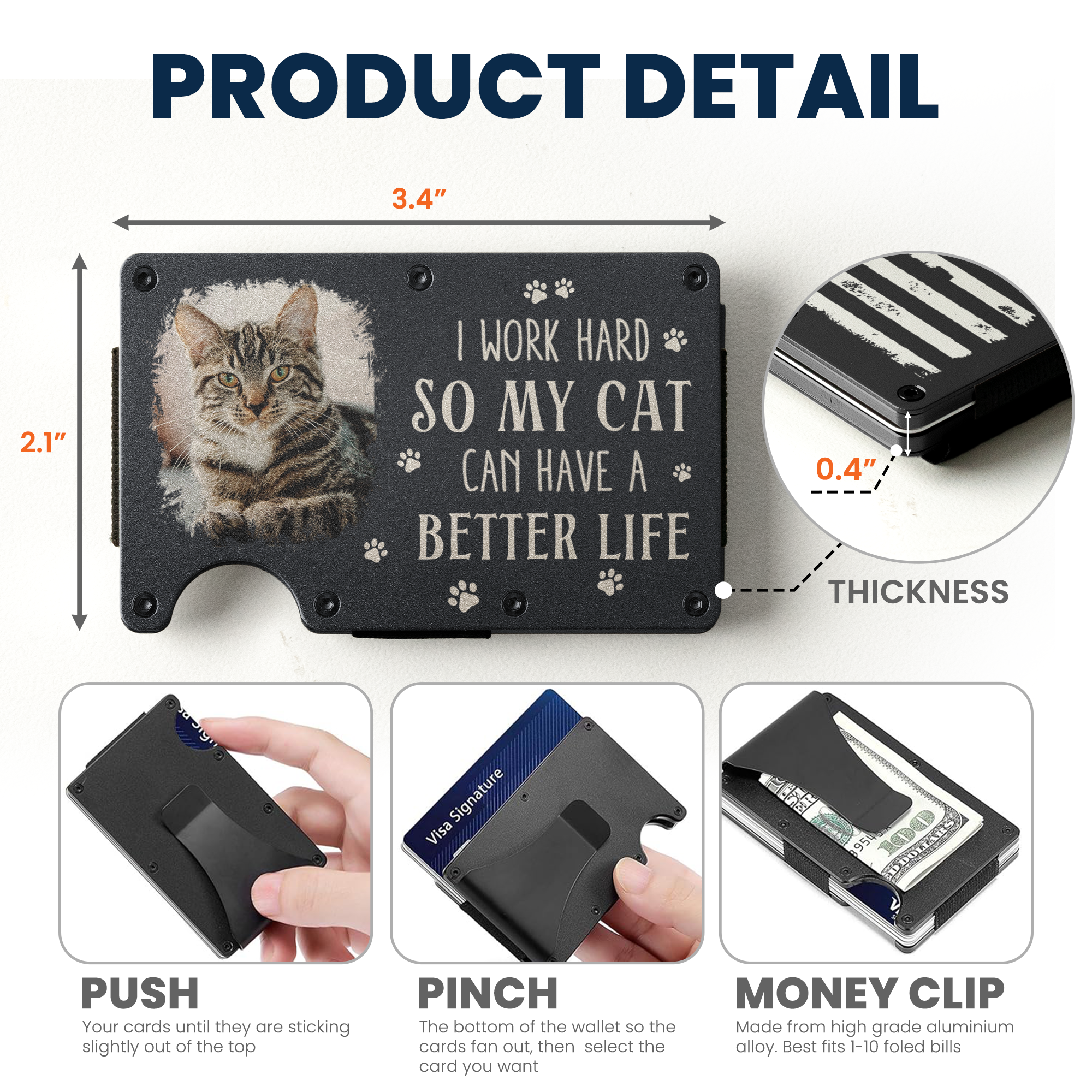 I Work Hard So My Cats Can Have A Better Life - Personalized Photo Metal Card Holder