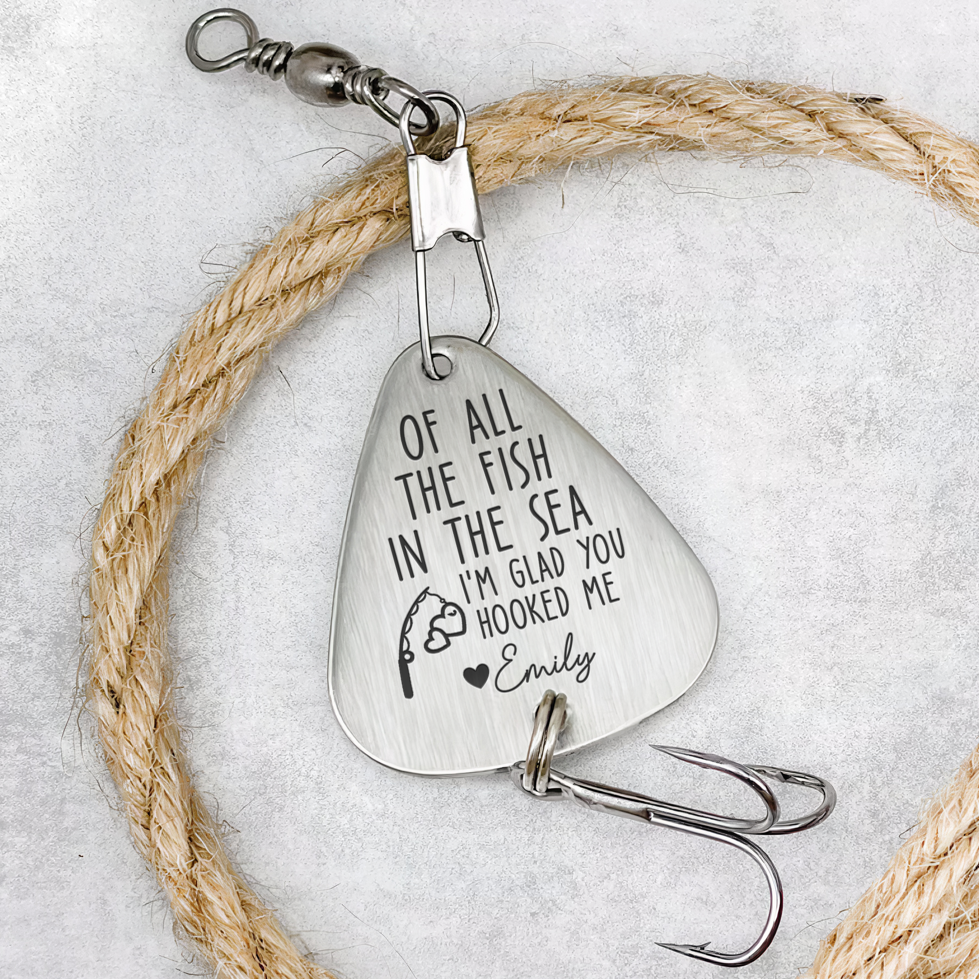 I'm Glad You Hooked Me - Personalized Fishing Lure Keychain