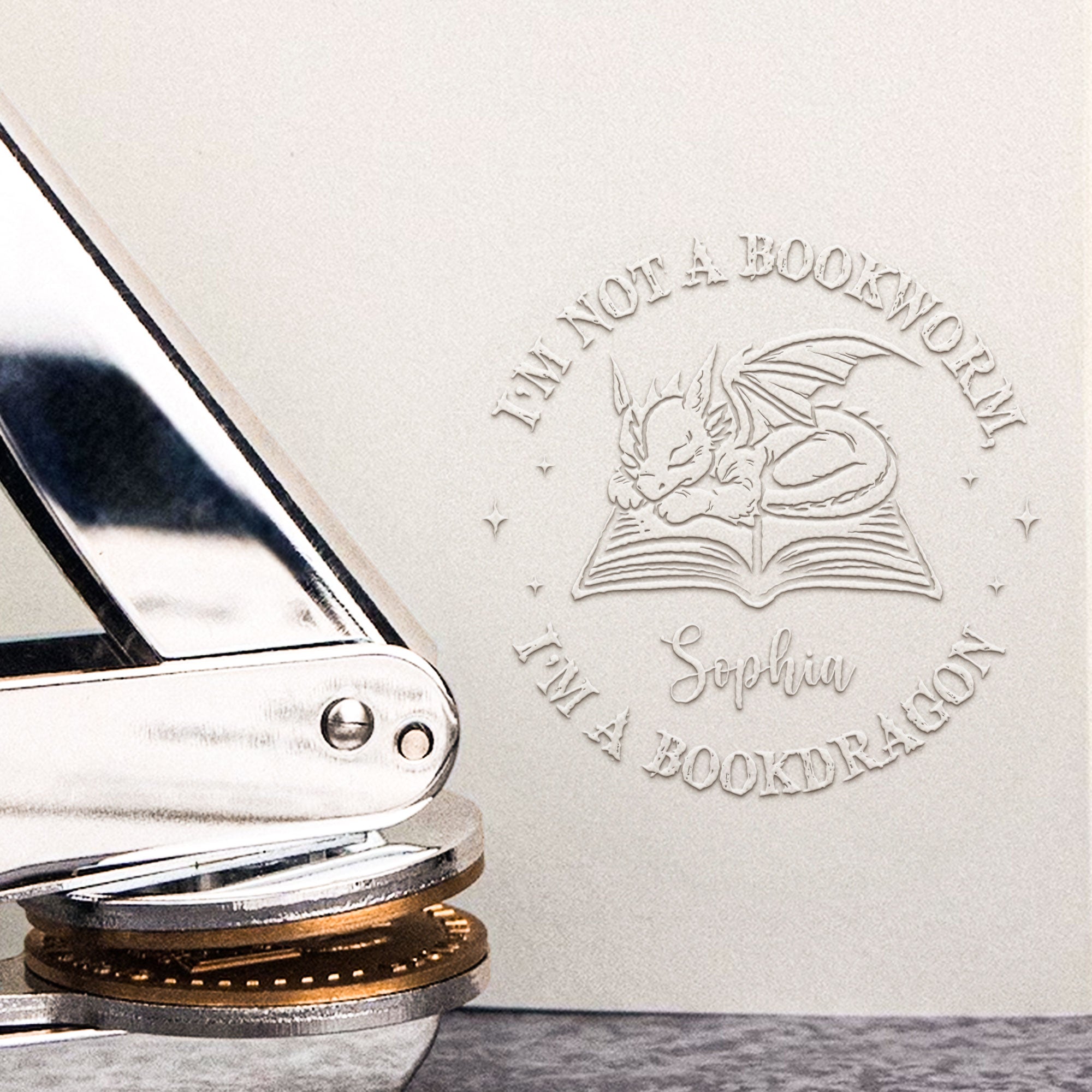 I'm Not A Bookworm, I'm A Bookdragon - Personalized Book Embosser Stamp