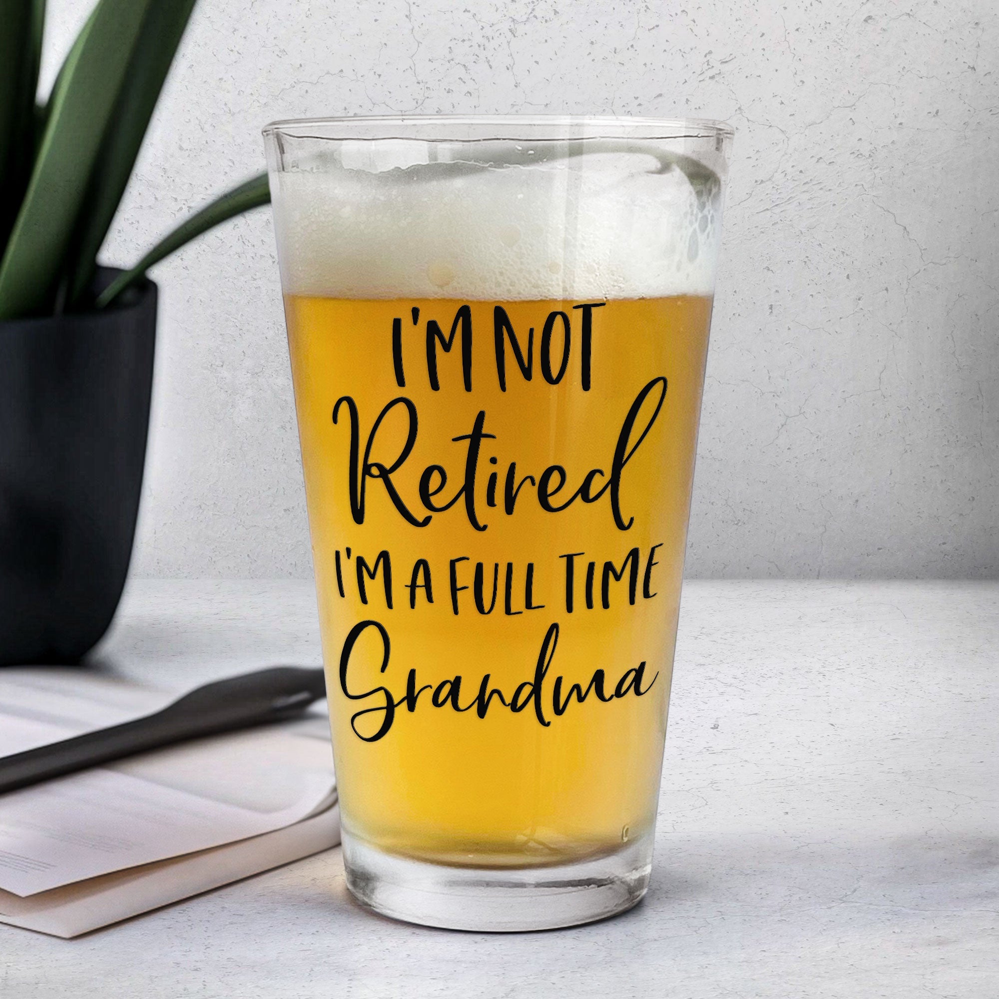 I'm Not Retired I'm A Full-Time Grandpa/Grandma - Personalized Photo Beer Glass